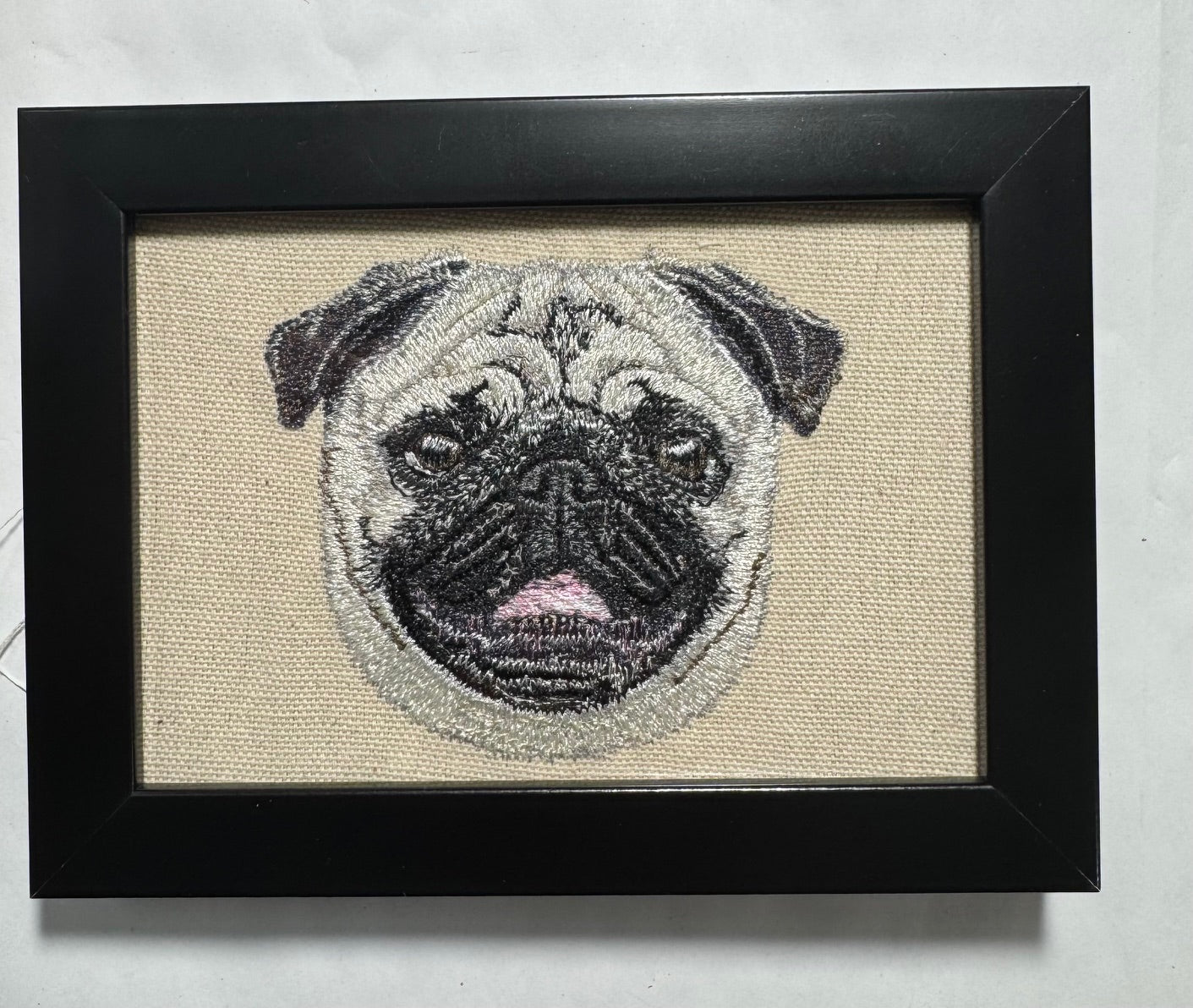 Pug Machine Embroidered Framed Art No. 3 | Tabletop Decor