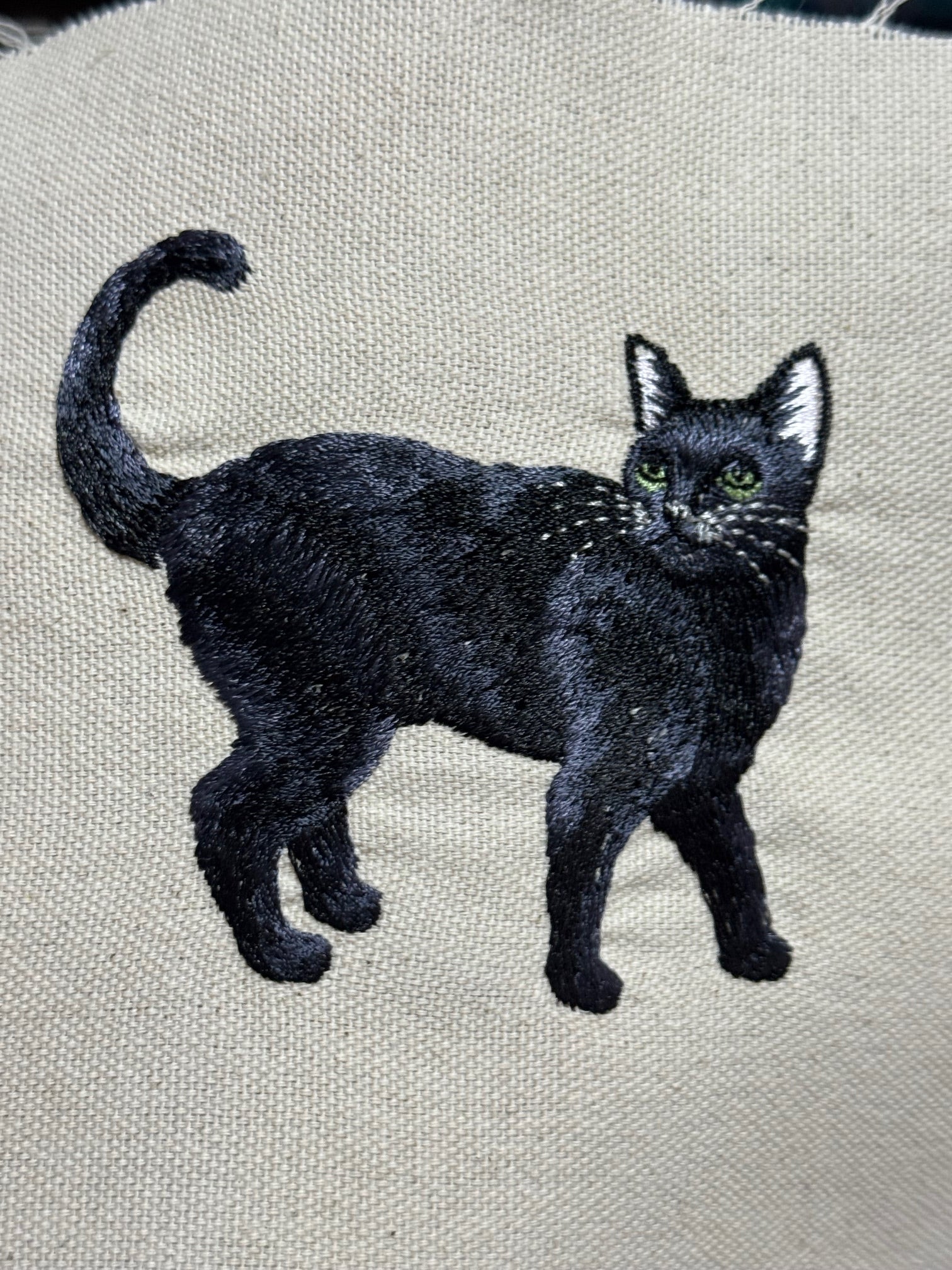 Black Cat Machine Embroidered Framed Art | Tabletop Decor