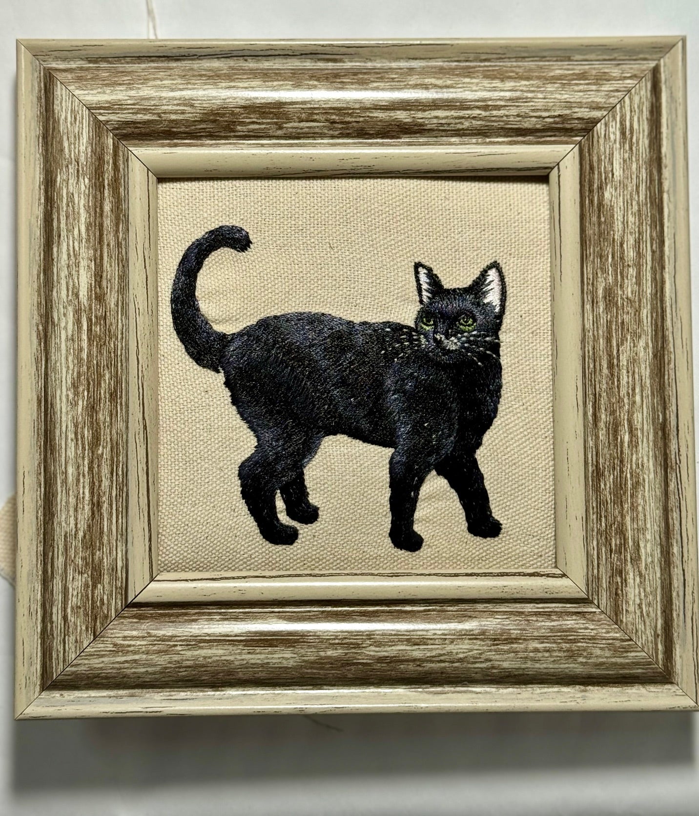Black Cat Machine Embroidered Framed Art | Tabletop Decor