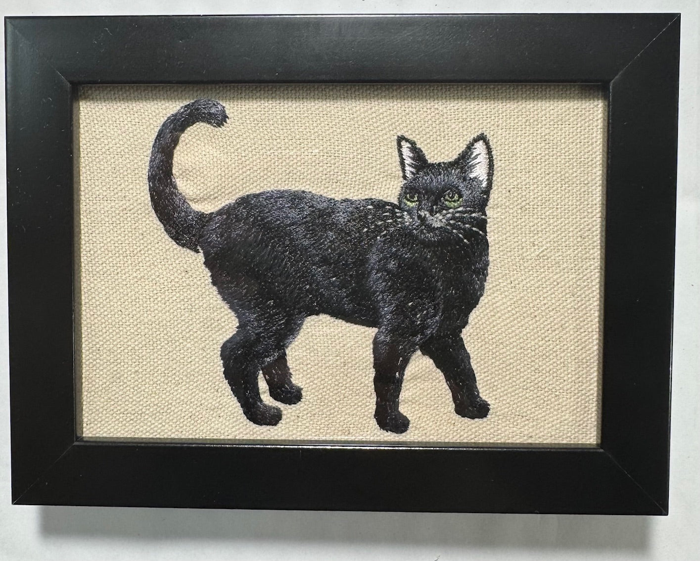 Black Cat Machine Embroidered Framed Art | Tabletop Decor