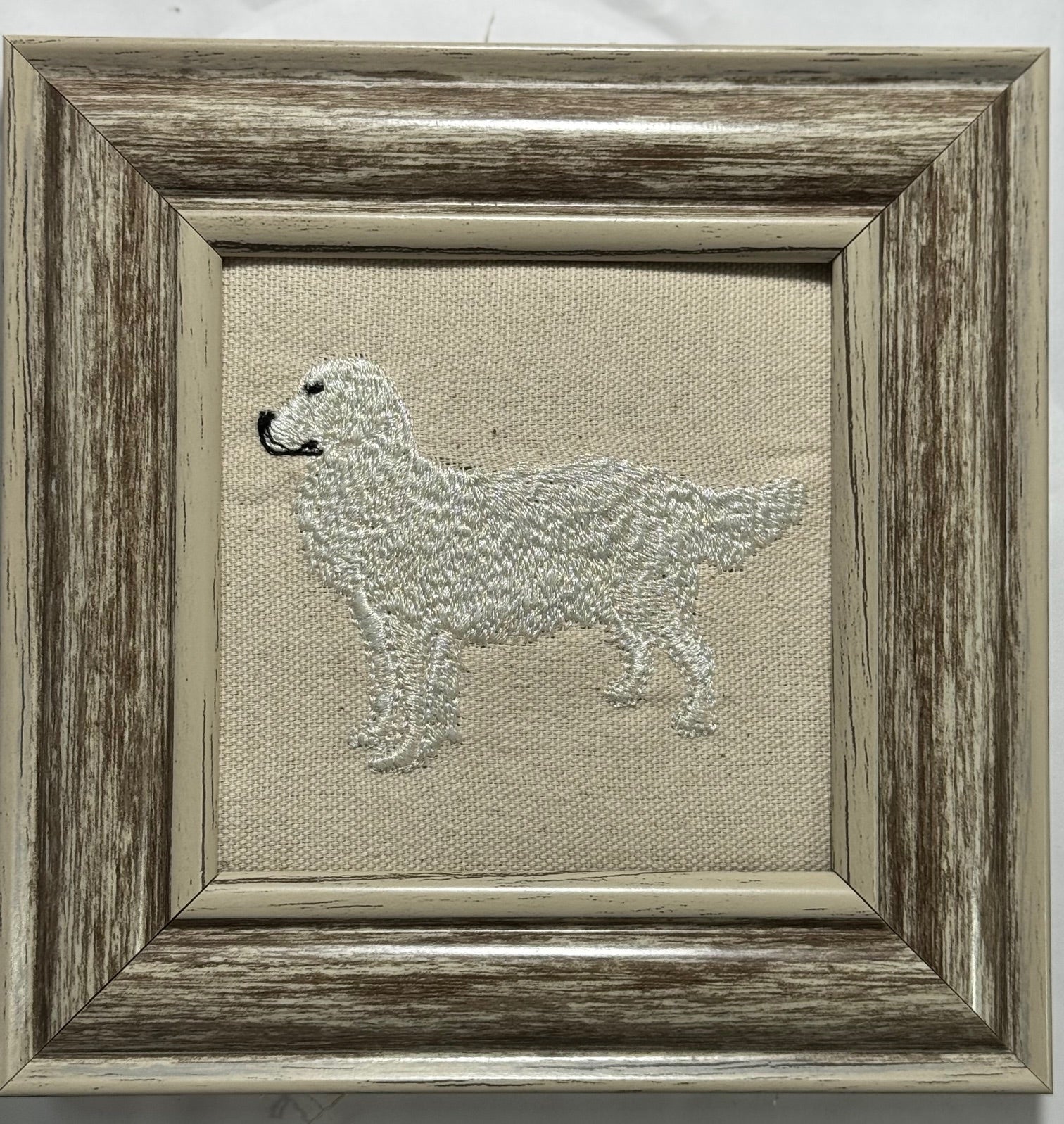 Cream Golden Retriever — Machine Embroidered Framed Art | Tabletop Decor