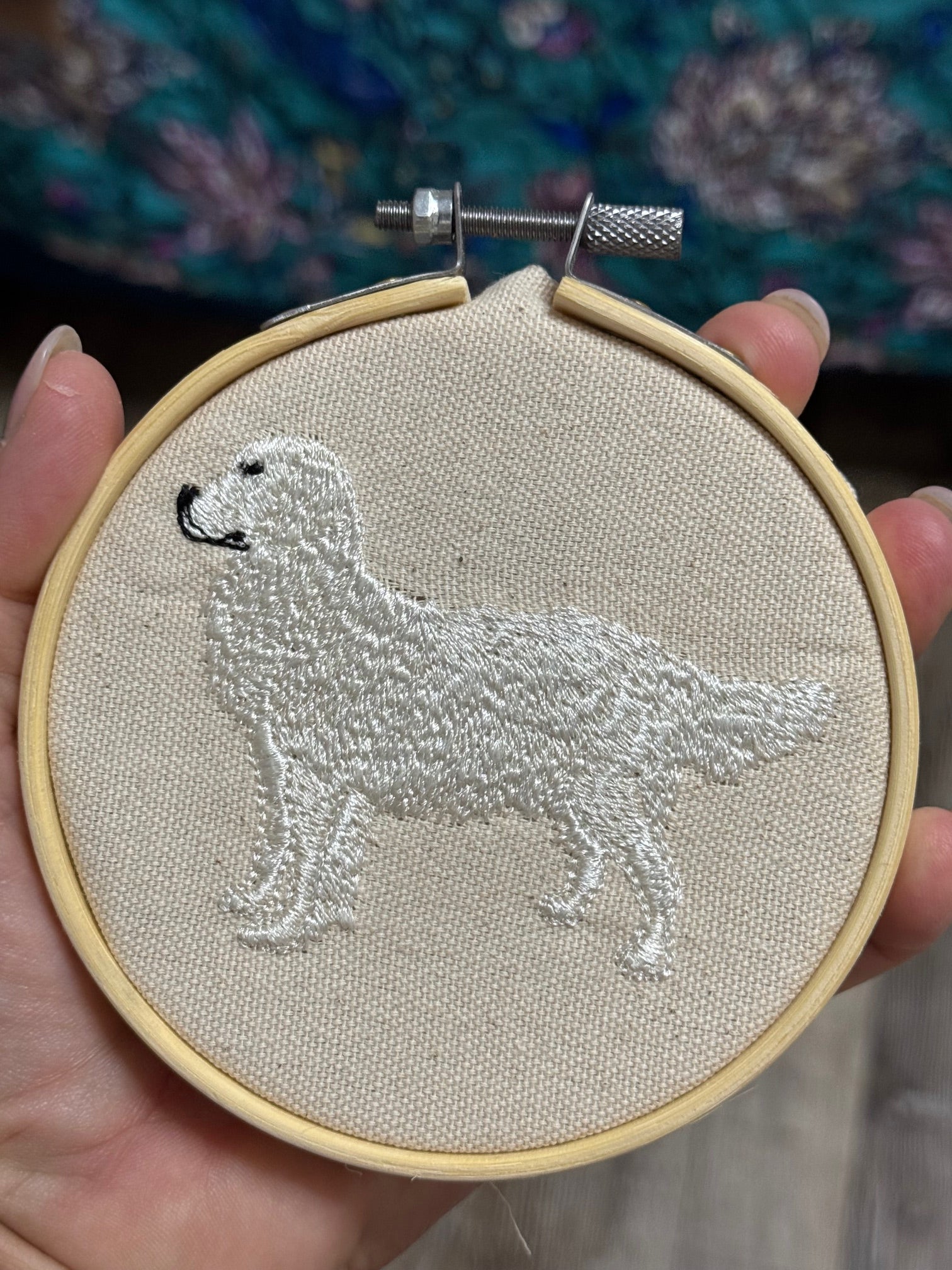 Cream Golden Retriever — Machine Embroidered Framed Art | Tabletop Decor