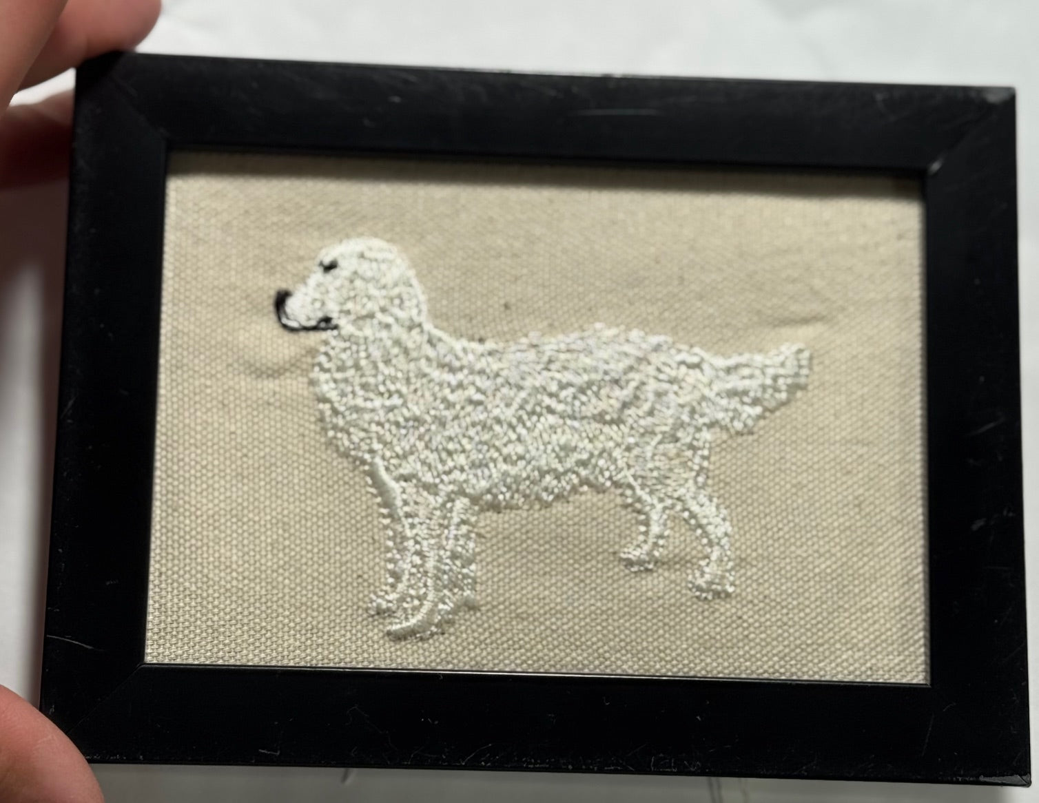 Cream Golden Retriever — Machine Embroidered Framed Art | Tabletop Decor