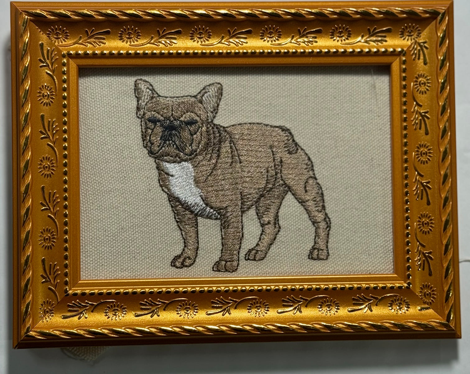 French Bulldog Machine Embroidered Framed Art | Frenchie Tabletop Decor