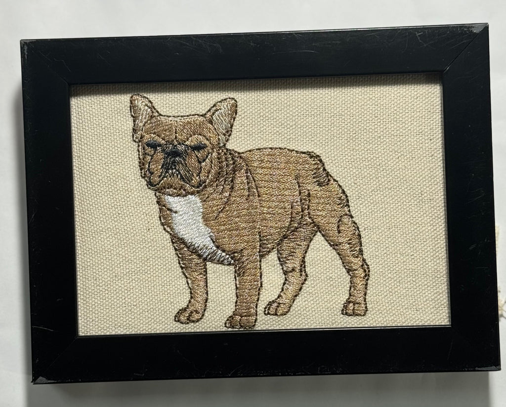French Bulldog Machine Embroidered Framed Art | Frenchie Tabletop Decor