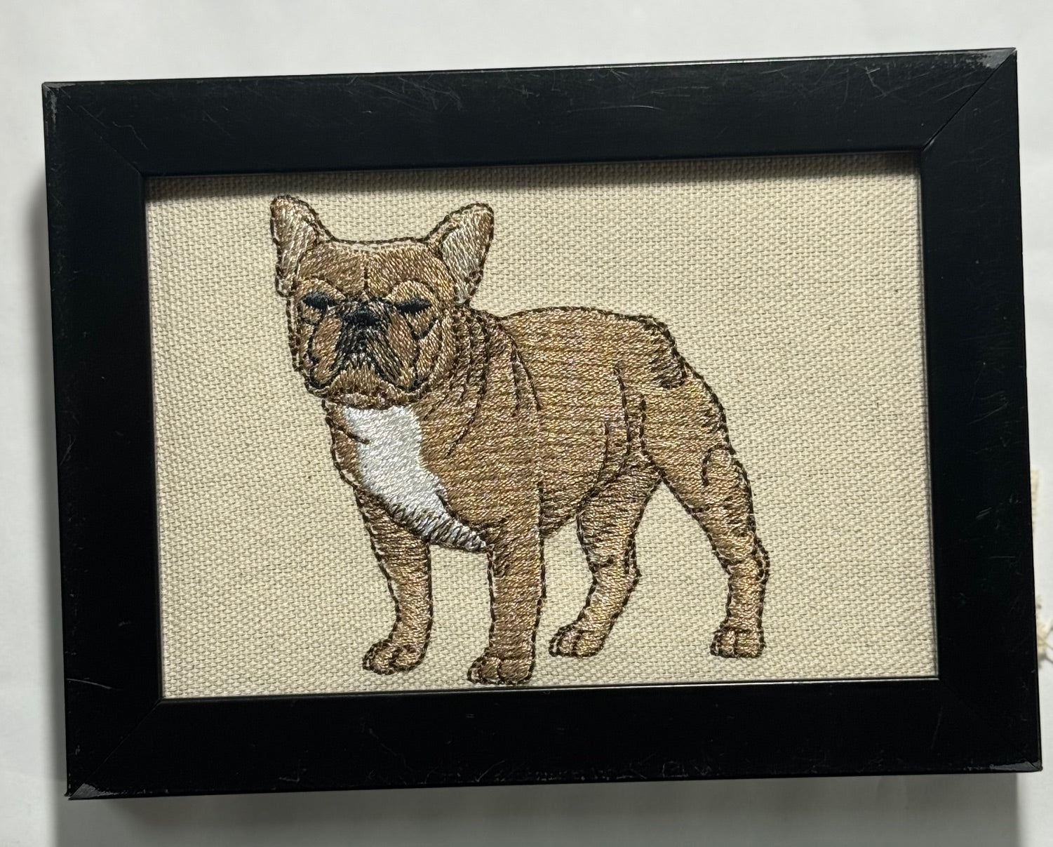 French Bulldog Machine Embroidered Framed Art | Frenchie Tabletop Decor