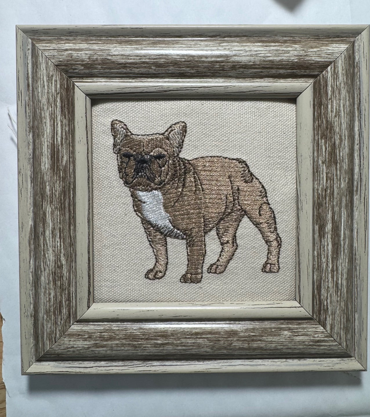 French Bulldog Machine Embroidered Framed Art | Frenchie Tabletop Decor