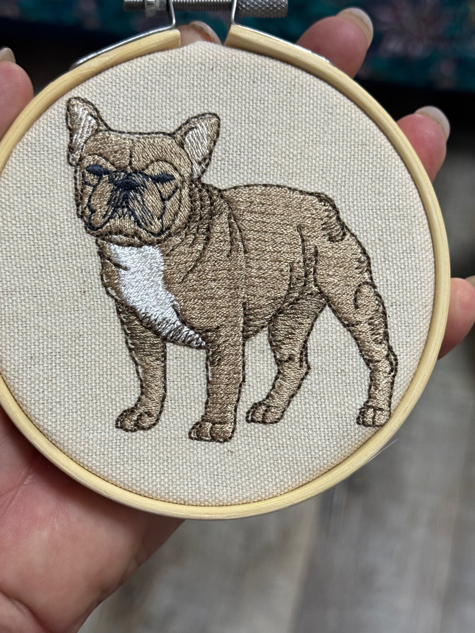 French Bulldog Machine Embroidered Framed Art | Frenchie Tabletop Decor