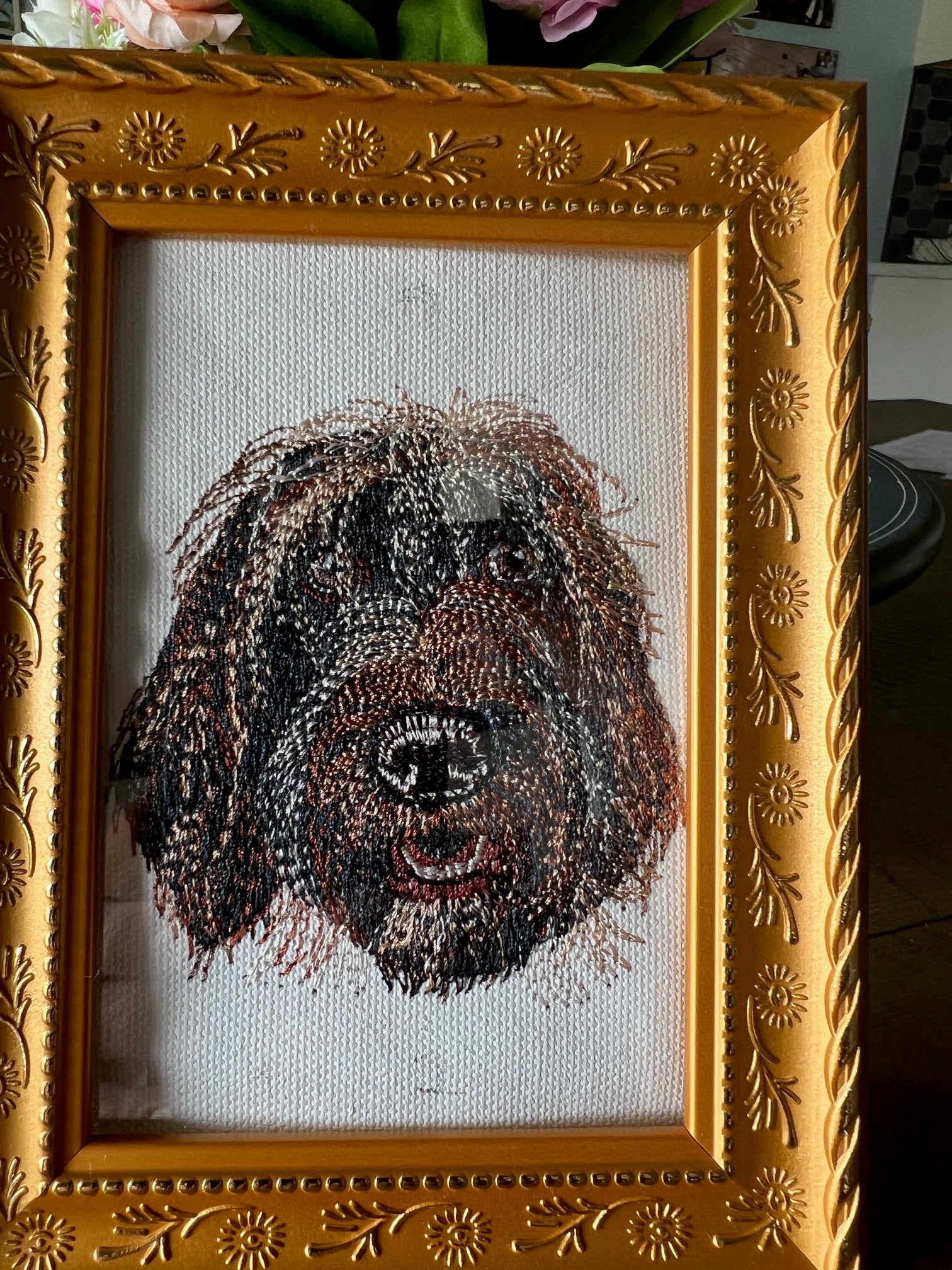 Doodle German Pointer Machine Embroidered Framed Art | Tabletop Decor for Home or Office