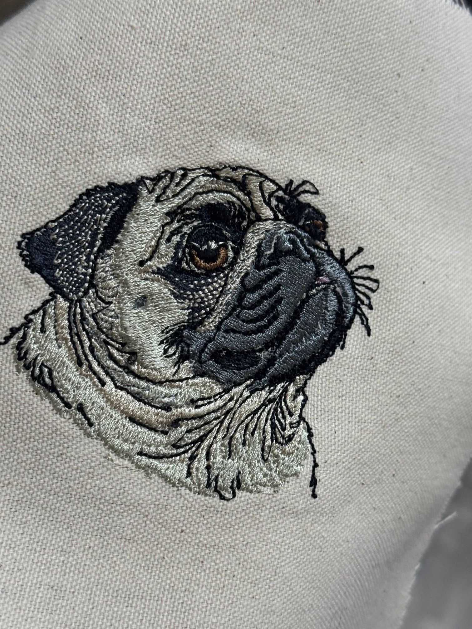 Pug Machine Embroidered Framed Art No. 2 | Tabletop Decor