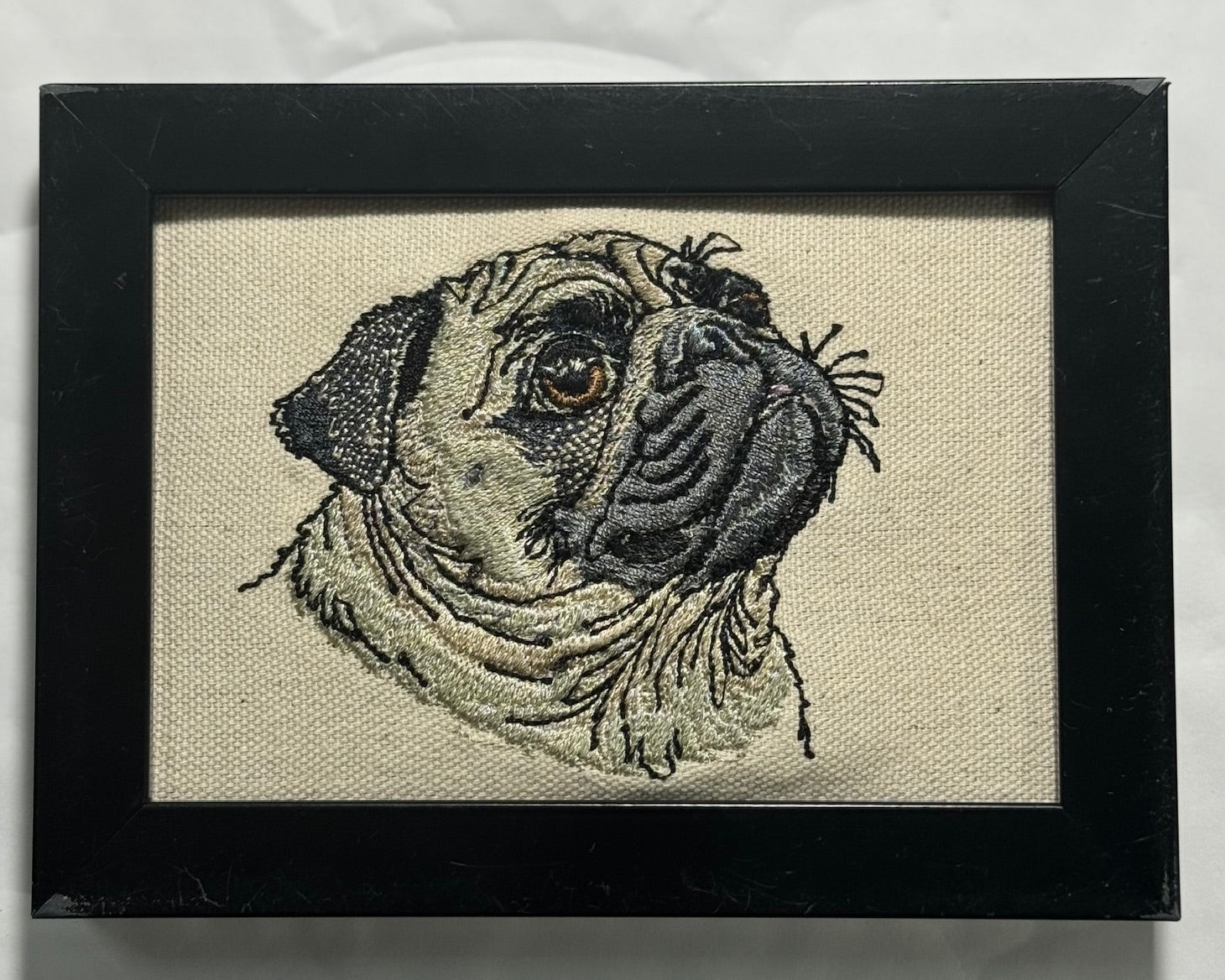 Pug Machine Embroidered Framed Art No. 2 | Tabletop Decor