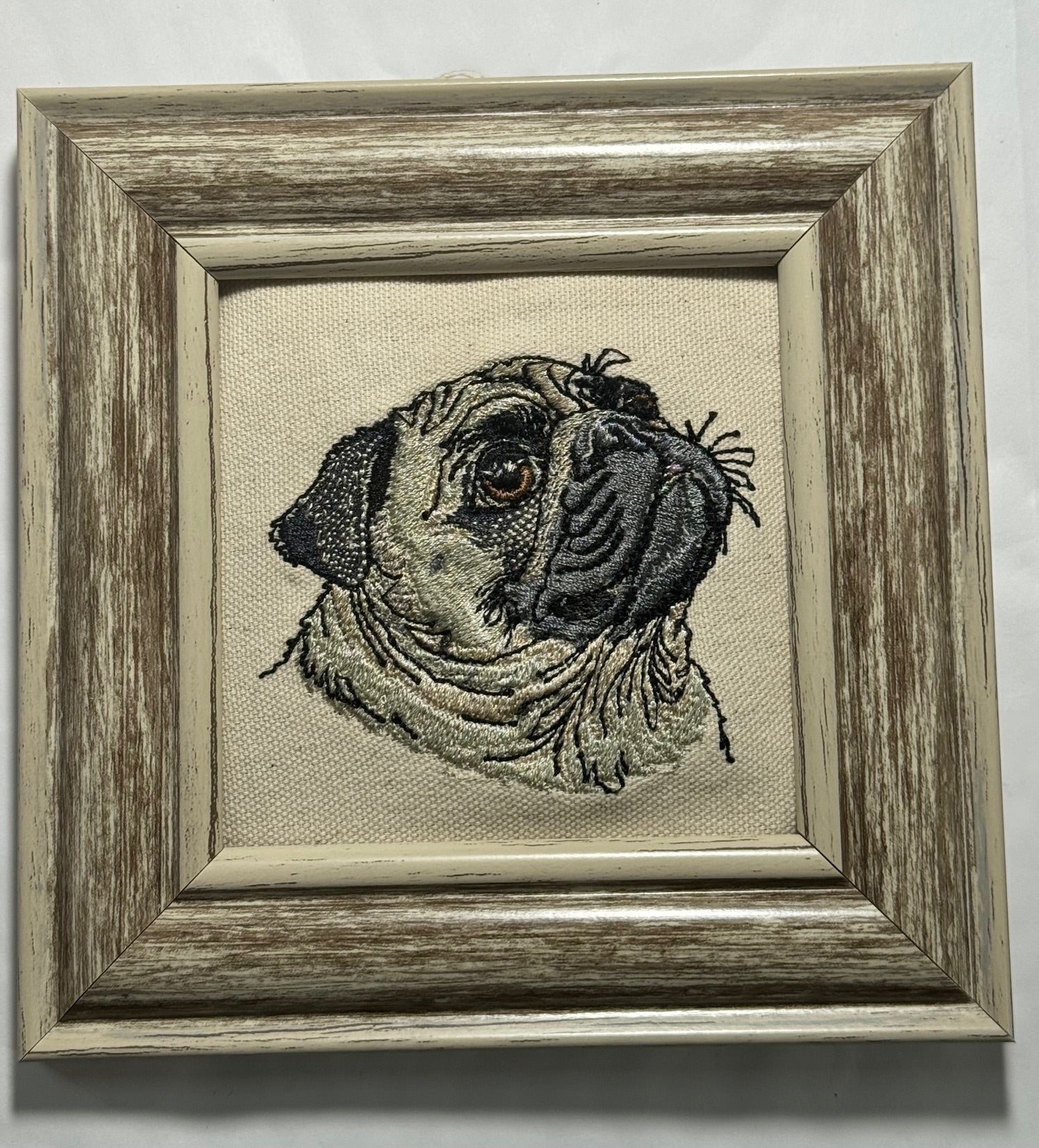 Pug Machine Embroidered Framed Art No. 2 | Tabletop Decor