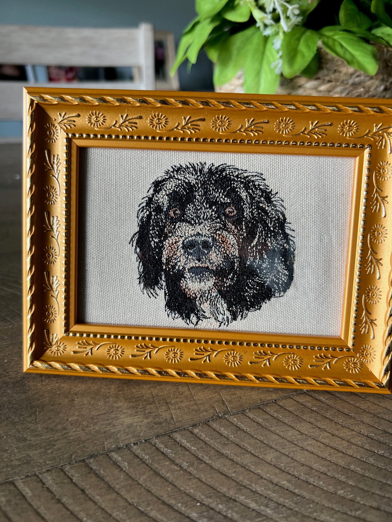 Portuguese Water Dog Machine Embroidered Framed Art | Tabletop Decor for Home or Office