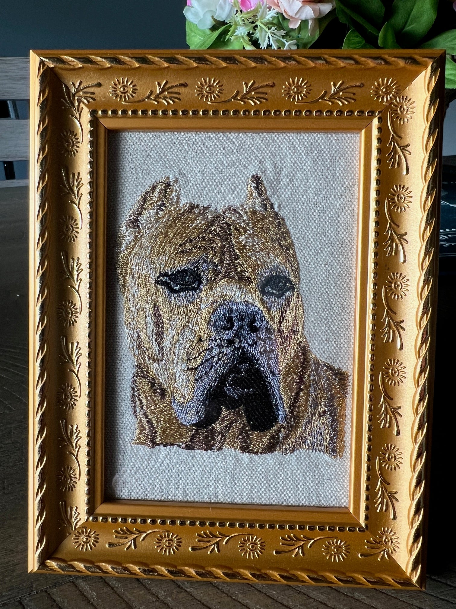 Cane Corso Machine Embroidered Framed Art | Tabletop Decor for Home or Office