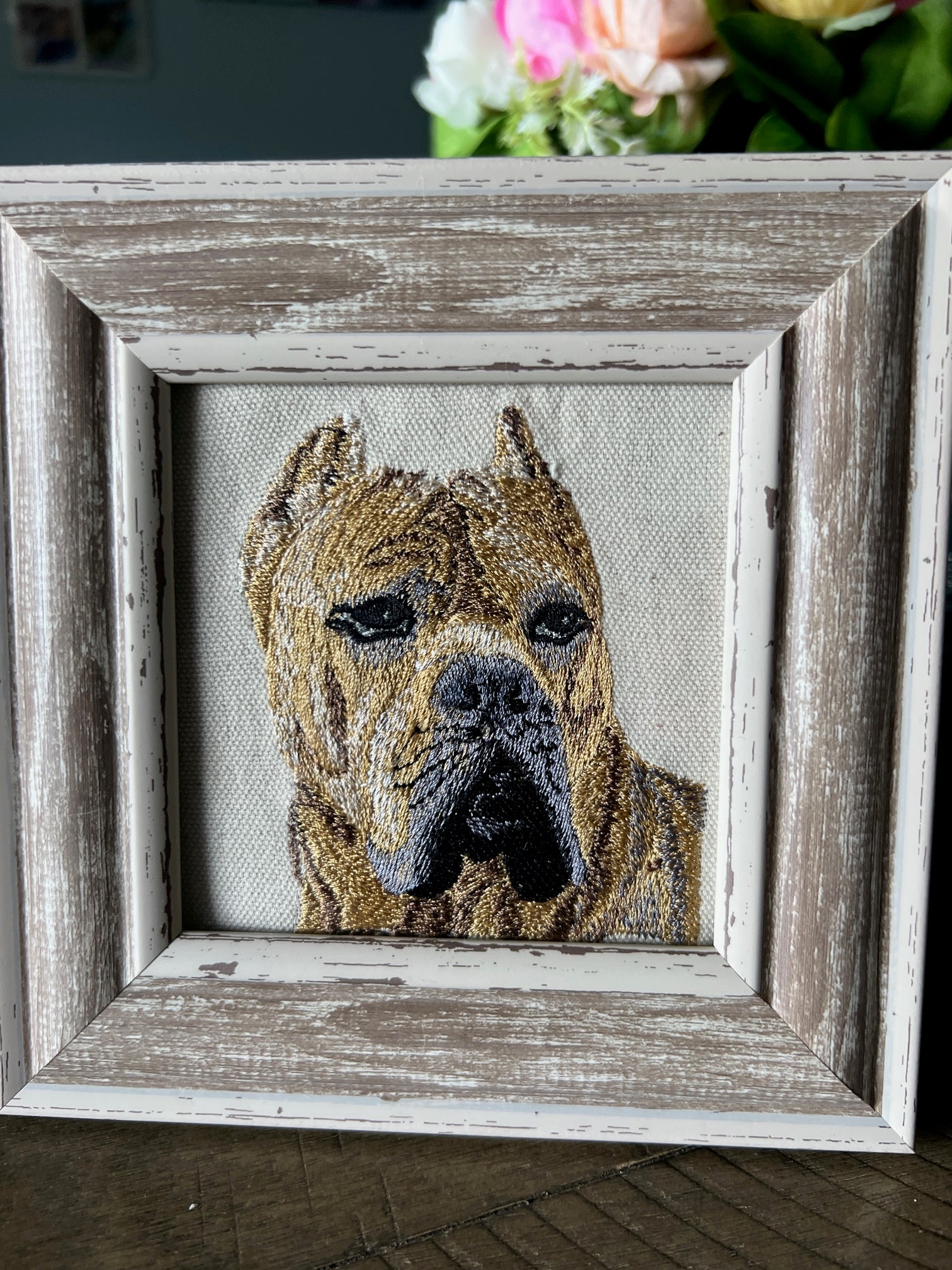 Cane Corso Machine Embroidered Framed Art | Tabletop Decor for Home or Office