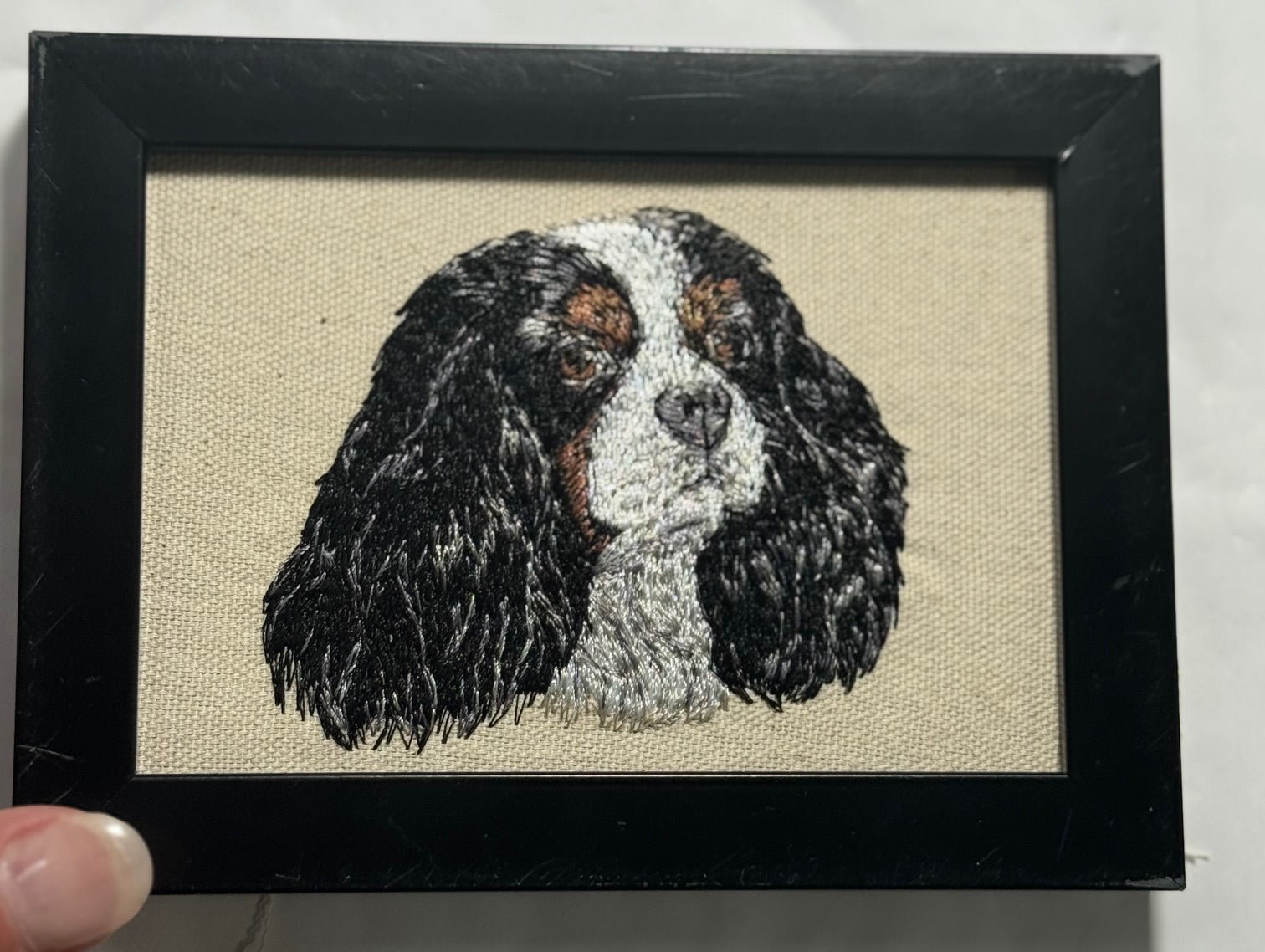 Cavalier King Charles Spaniel Machine Embroidered Framed Art No. 2 | Tabletop Decor