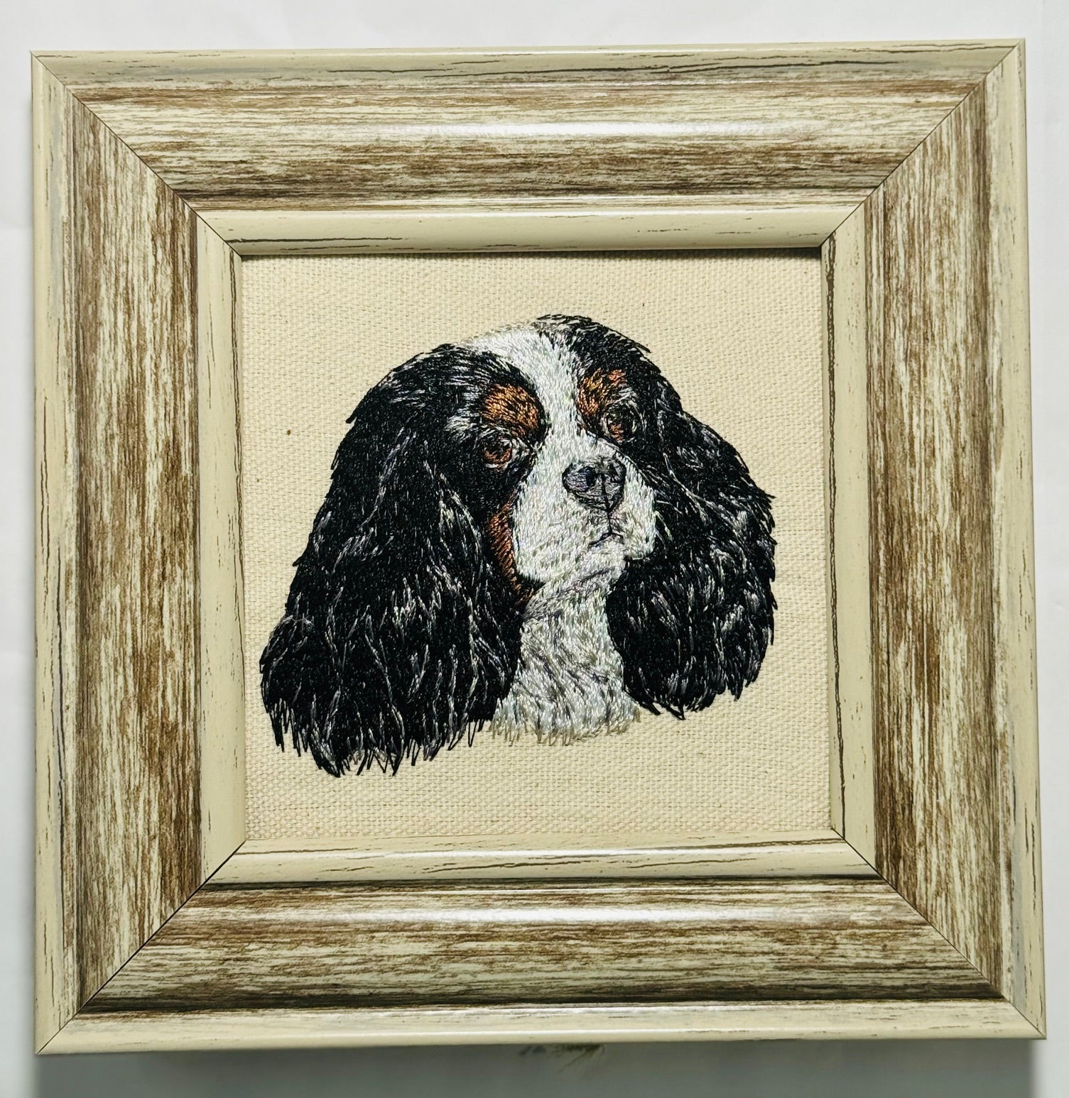 Cavalier King Charles Spaniel Machine Embroidered Framed Art No. 2 | Tabletop Decor