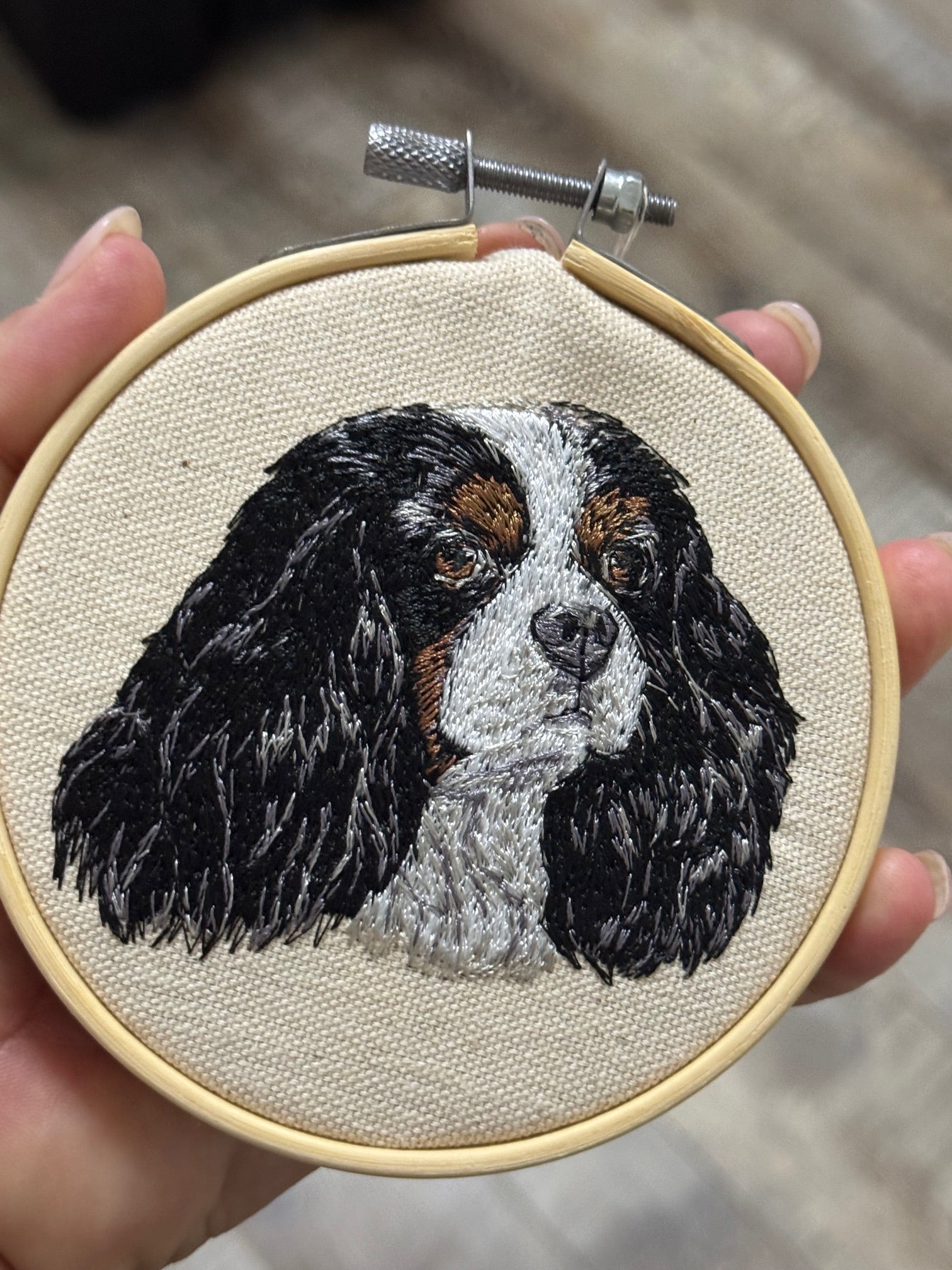 Cavalier King Charles Spaniel Machine Embroidered Framed Art No. 2 | Tabletop Decor