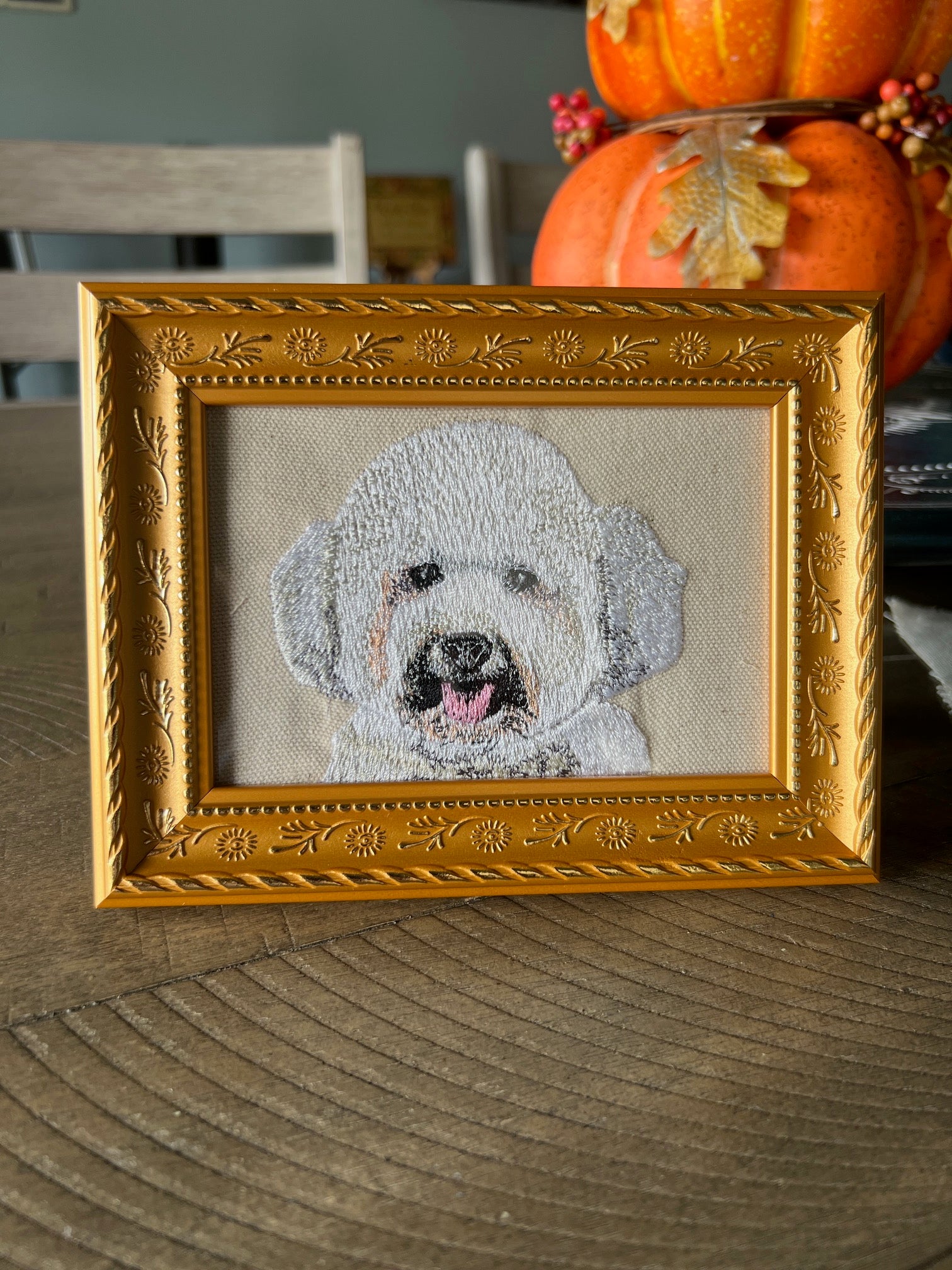Poodle Bichon Machine Embroidered Framed Art | Tabletop Decor for Home or Office