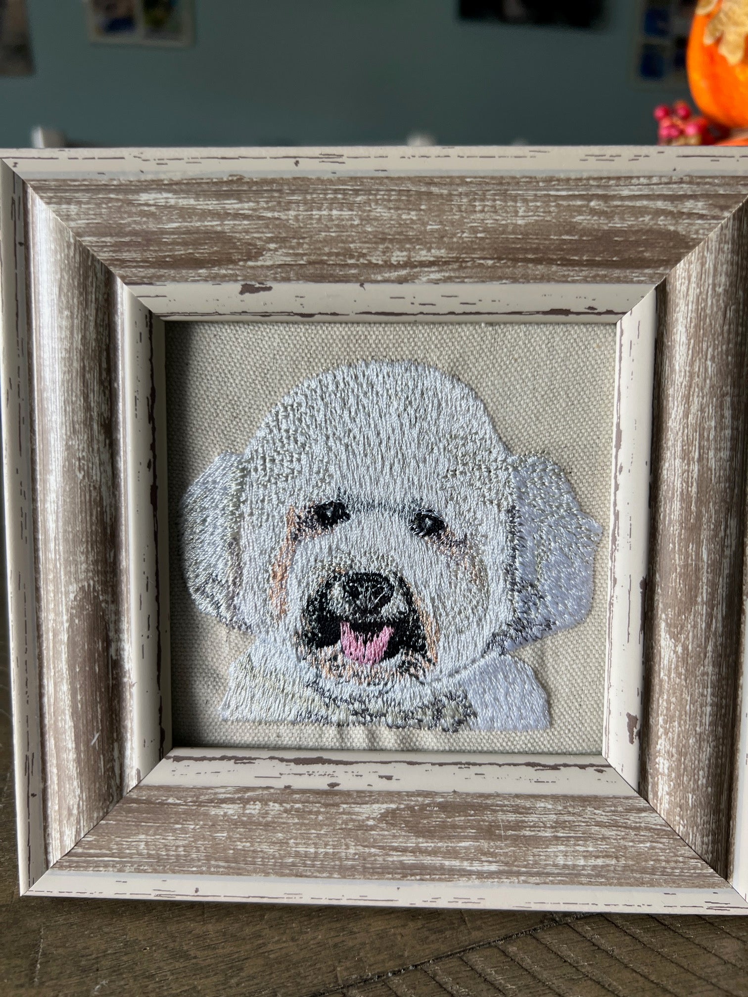 Poodle Bichon Machine Embroidered Framed Art | Tabletop Decor for Home or Office