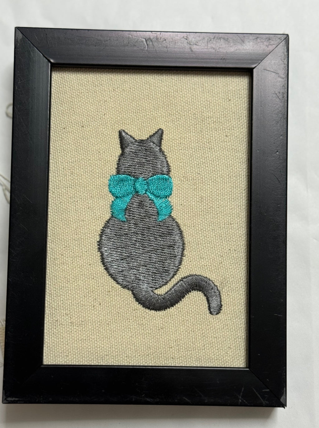 Cat Machine Embroidered Framed Art | Tabletop Decor