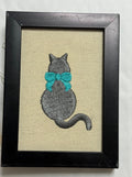 Cat Machine Embroidered Framed Art | Tabletop Decor
