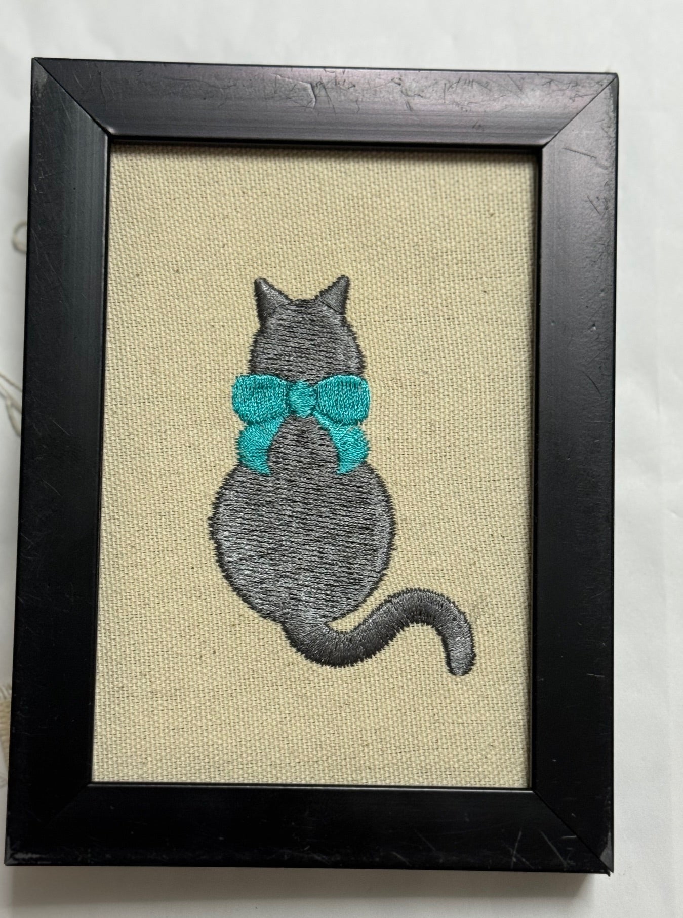 Cat Machine Embroidered Framed Art | Tabletop Decor