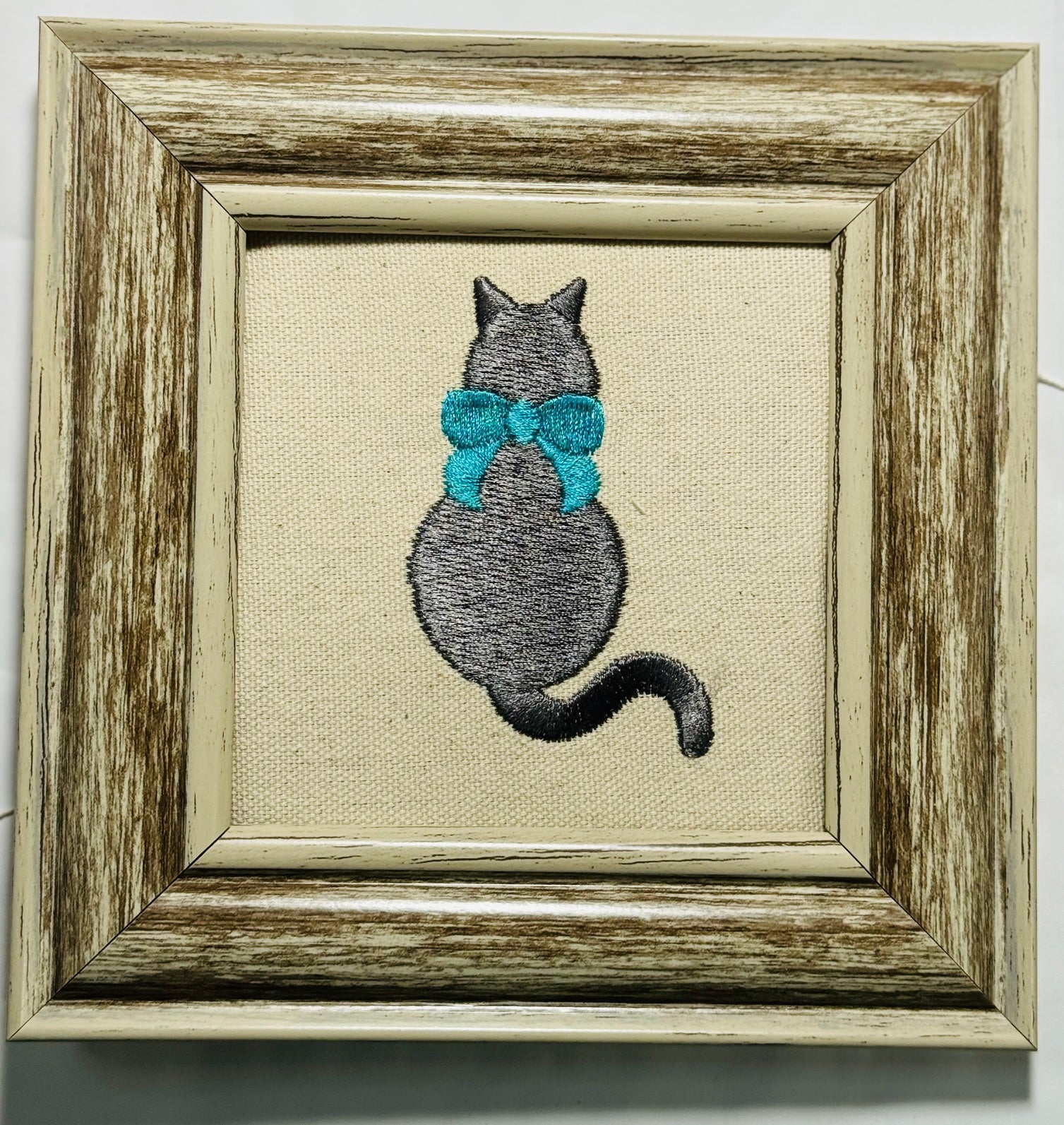 Cat Machine Embroidered Framed Art | Tabletop Decor