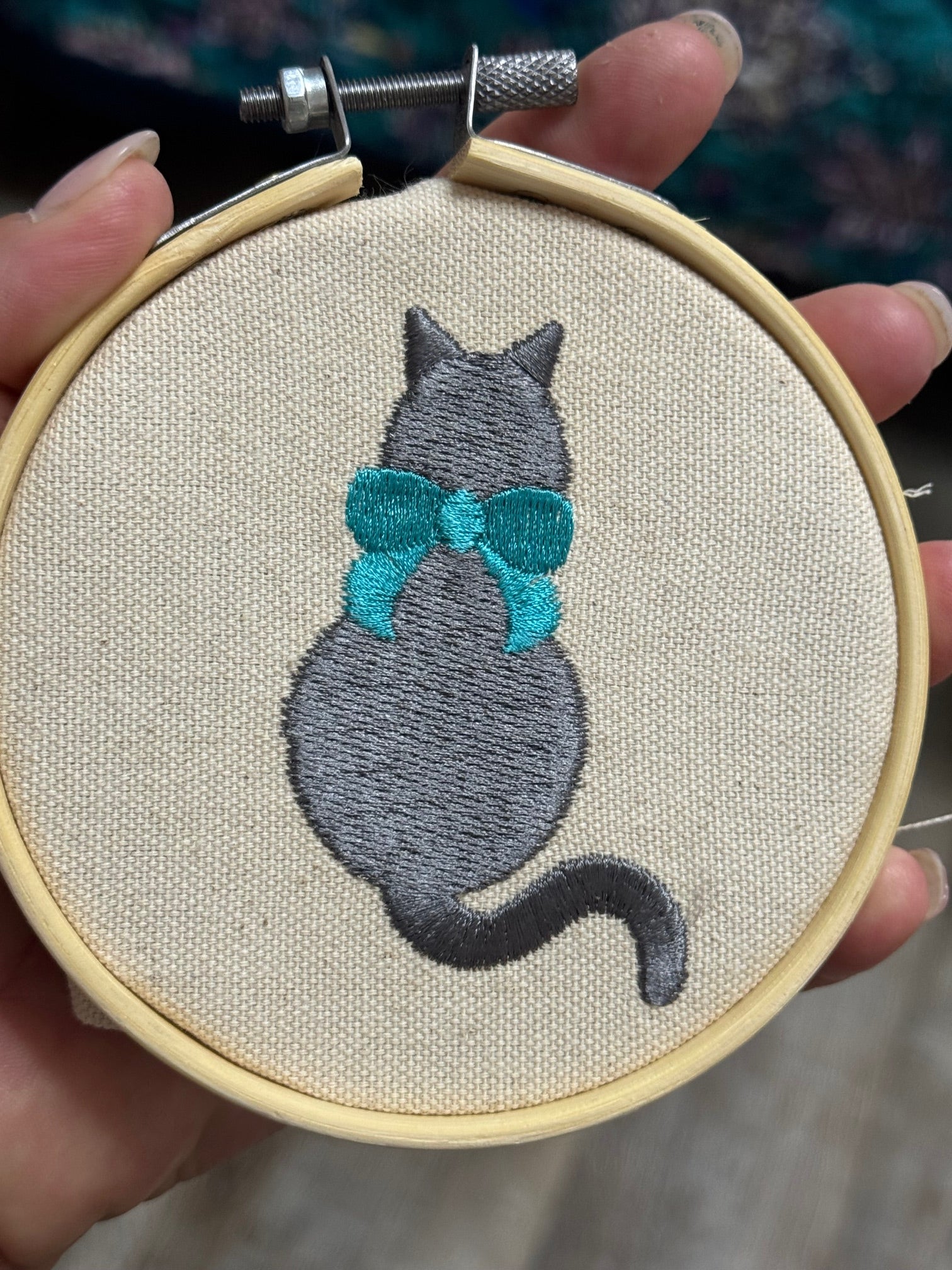 Cat Machine Embroidered Framed Art | Tabletop Decor