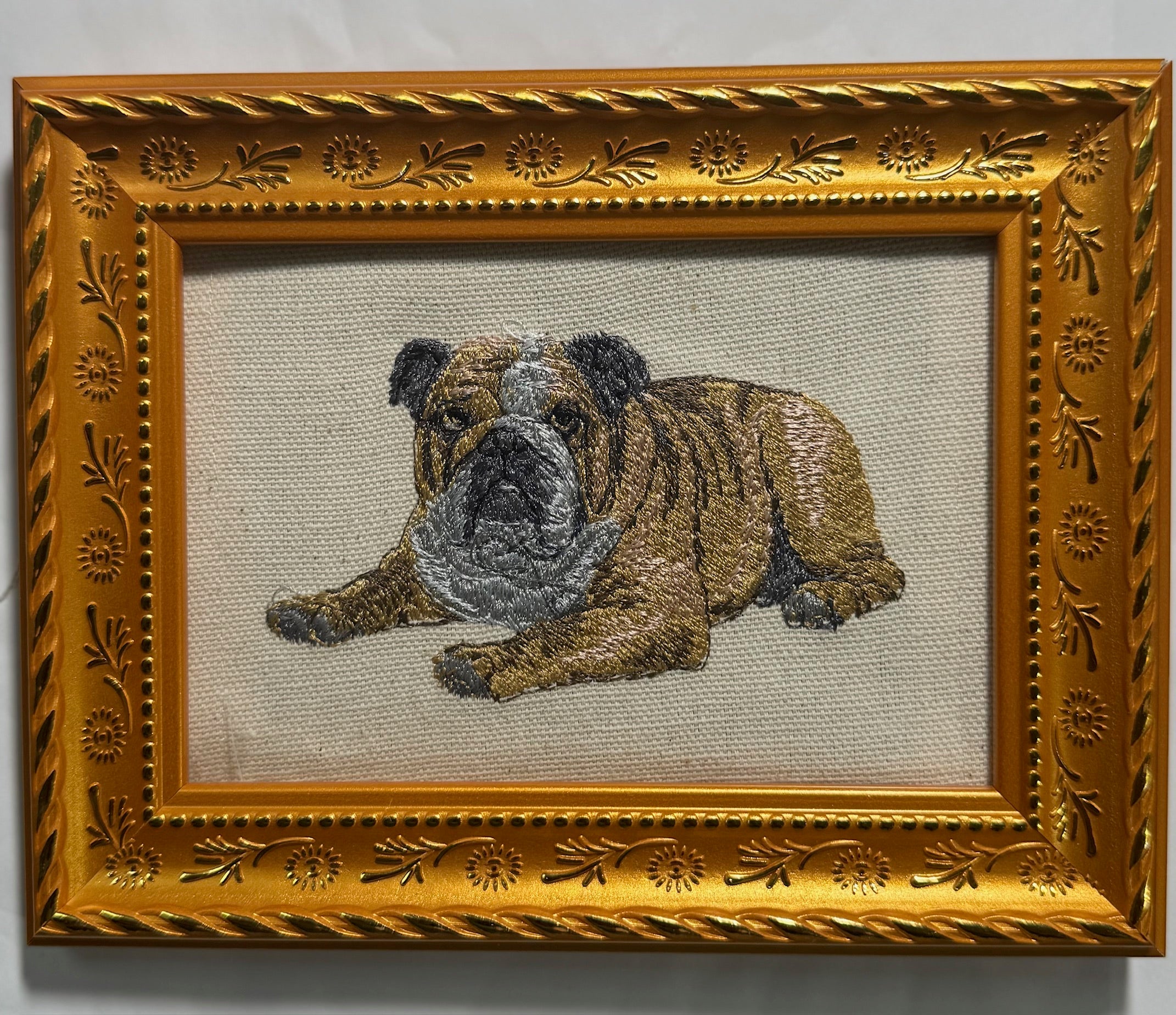Bulldog Machine Embroidered Framed Art No. 2 | Tabletop Decor