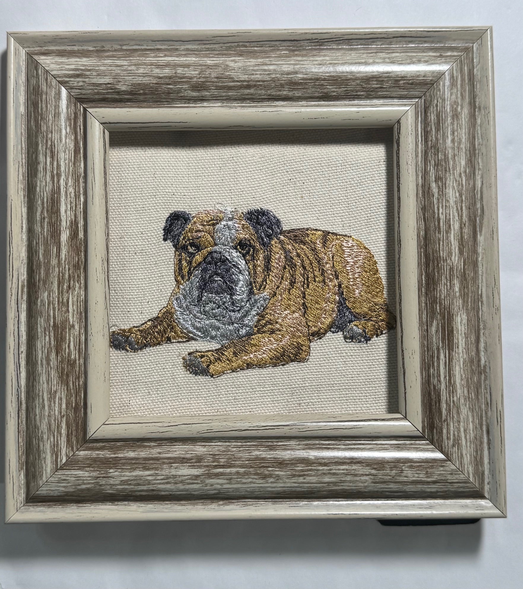 Bulldog Machine Embroidered Framed Art No. 2 | Tabletop Decor