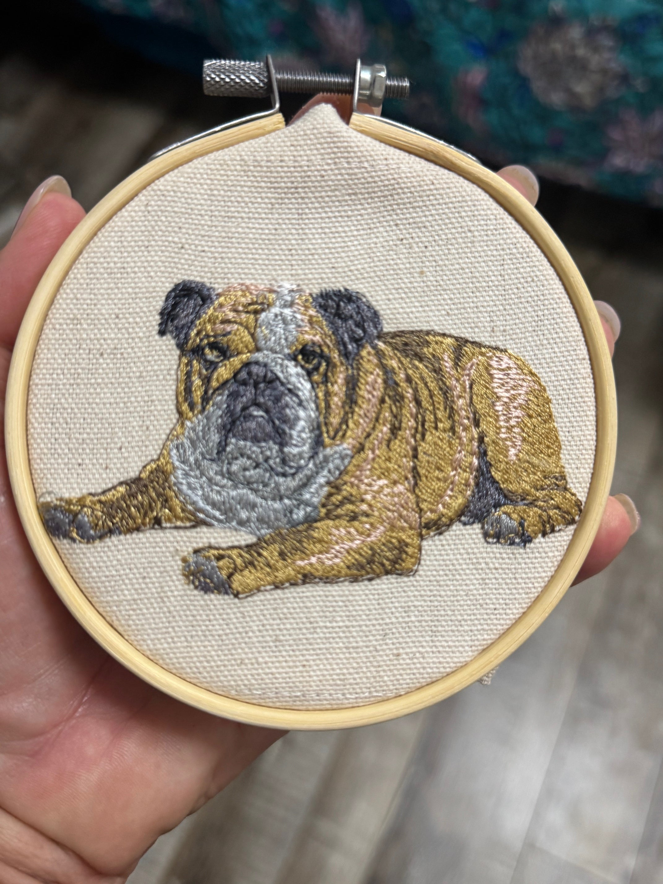 Bulldog Machine Embroidered Framed Art No. 2 | Tabletop Decor