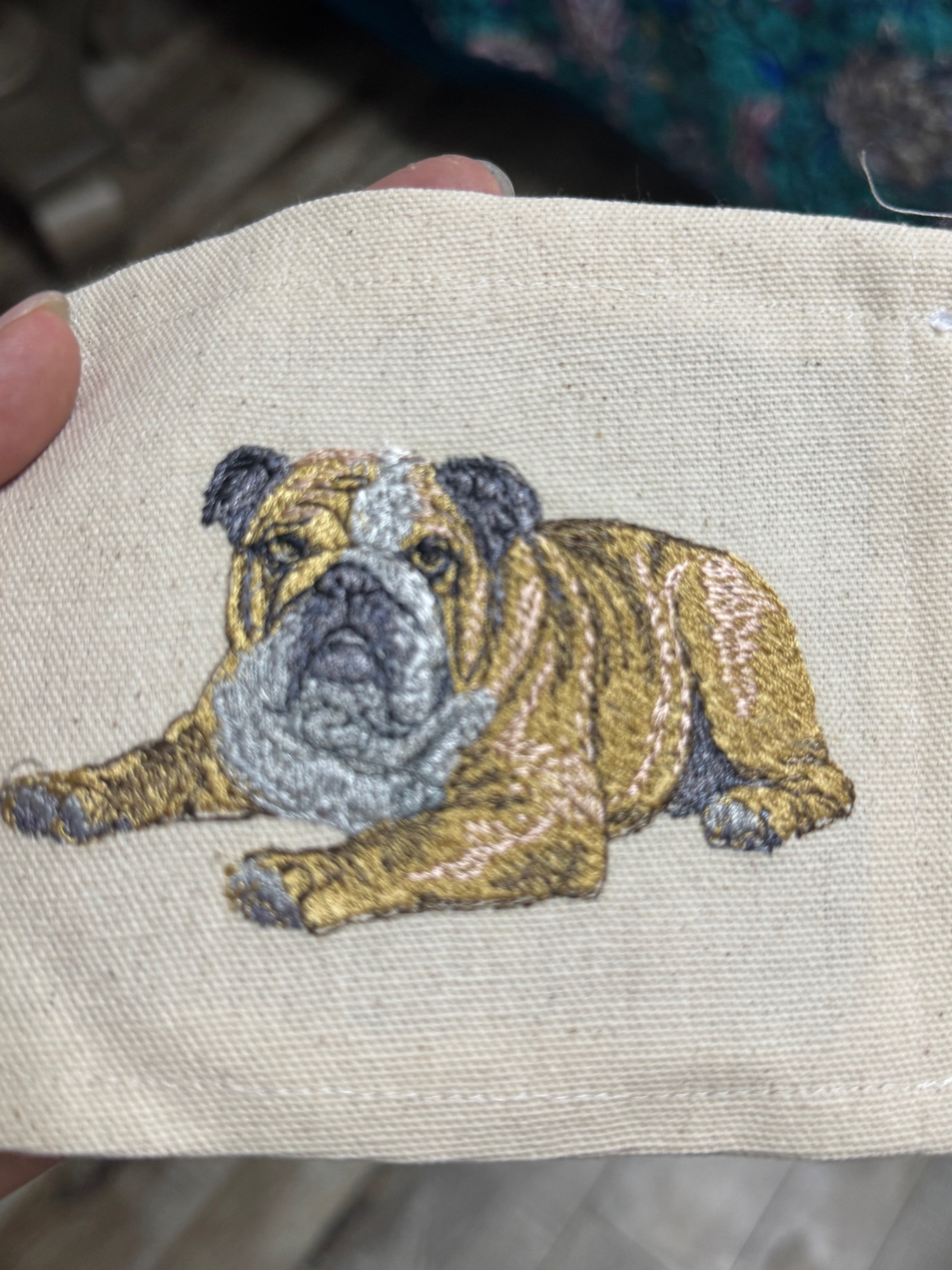 Bulldog Machine Embroidered Framed Art No. 2 | Tabletop Decor