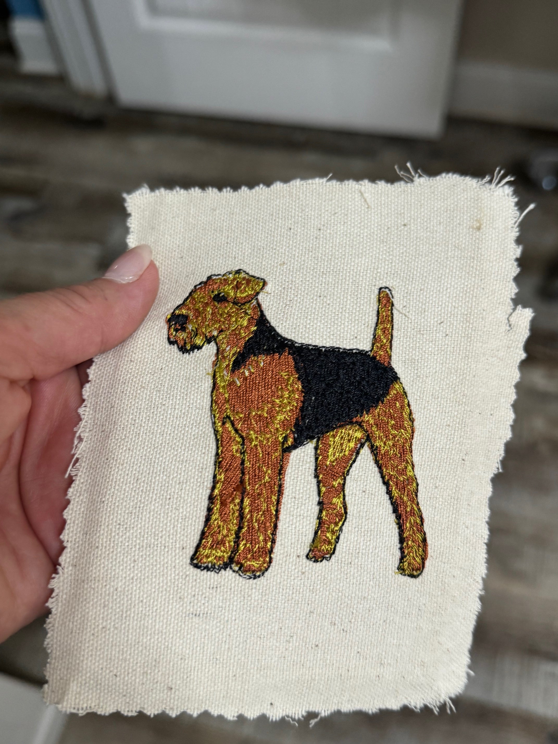 Airedale Terrier Machine Embroidered Framed Art | Tabletop Decor