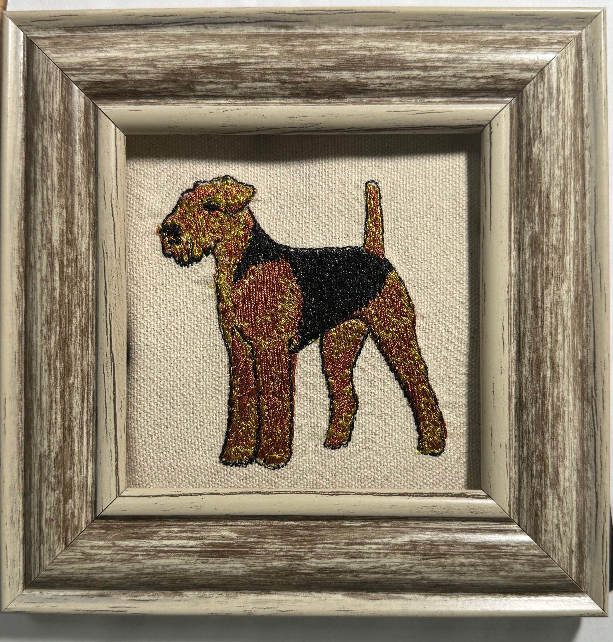 Airedale Terrier Machine Embroidered Framed Art | Tabletop Decor