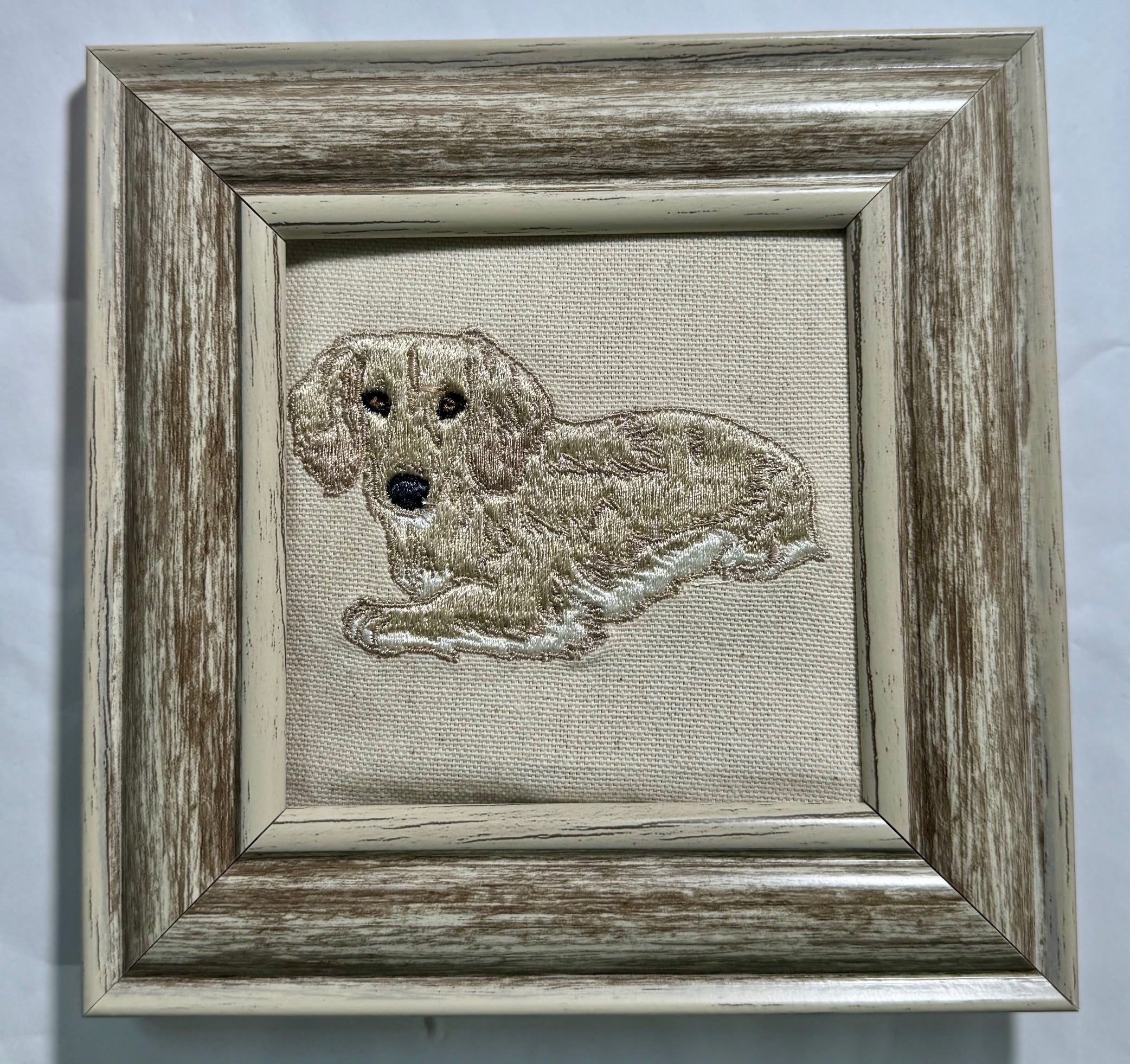 Blonde Dachshund Machine Embroidered Framed Art | Tabletop Decor