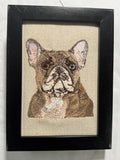 French Bulldog (Frenchie) Machine Embroidered Framed Art | Tabletop Decor