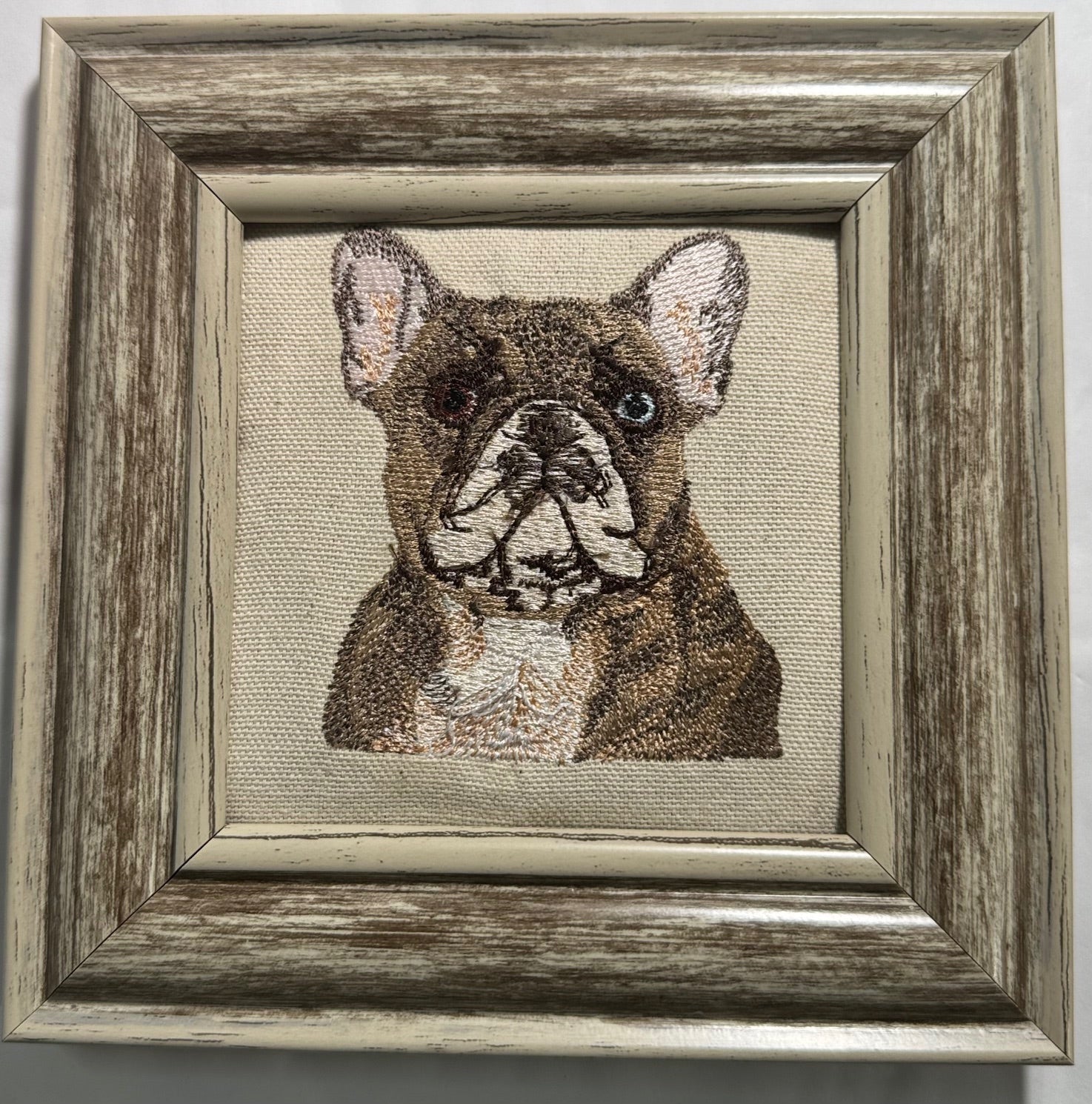 French Bulldog (Frenchie) Machine Embroidered Framed Art | Tabletop Decor