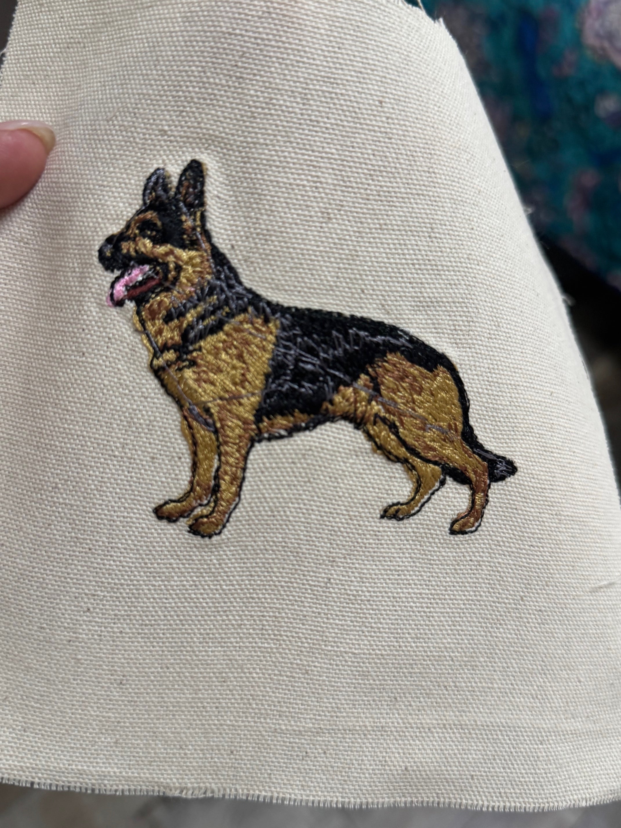 German Shepherd Machine Embroidered Framed Art | Tabletop Decor