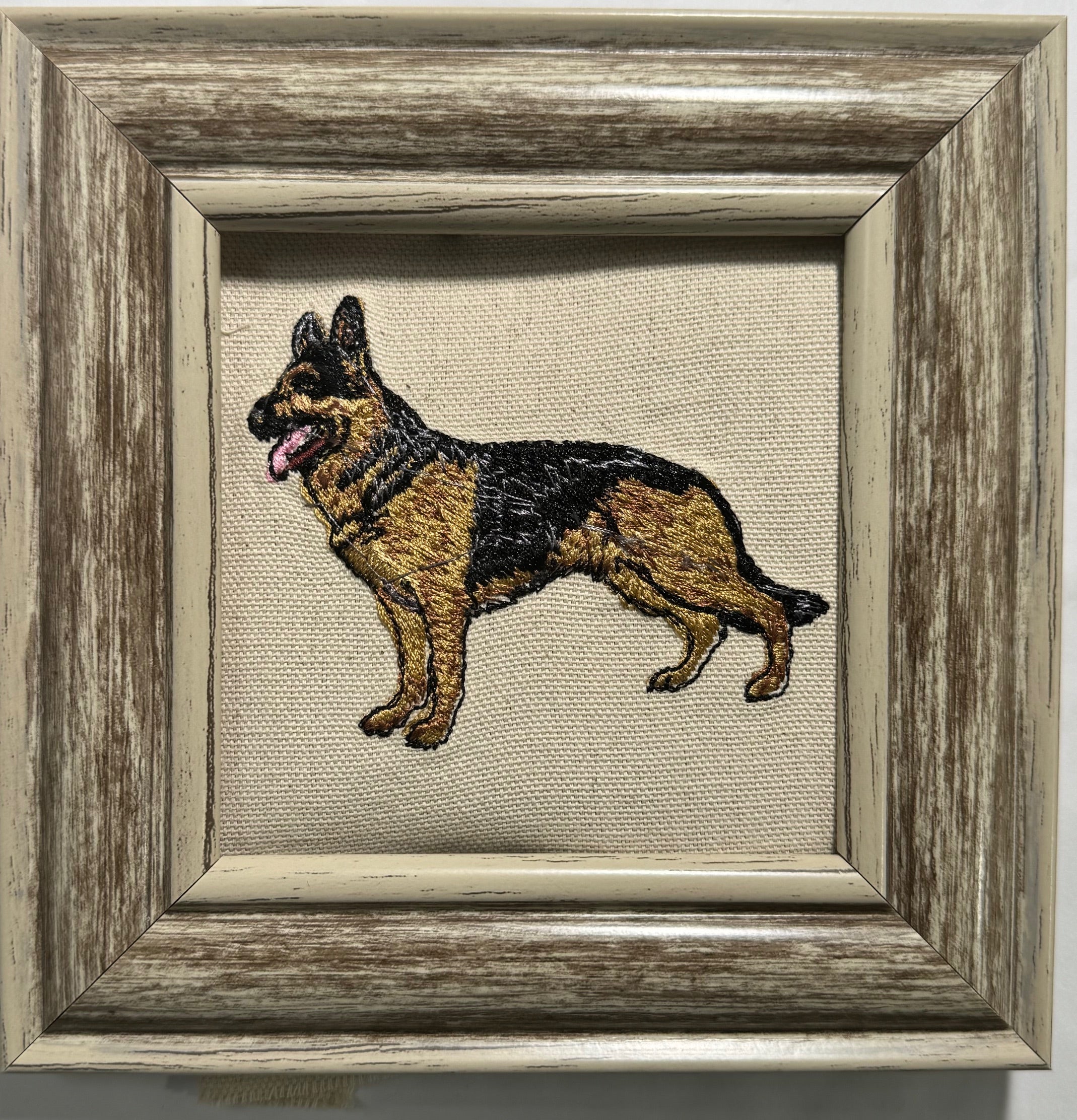 German Shepherd Machine Embroidered Framed Art | Tabletop Decor