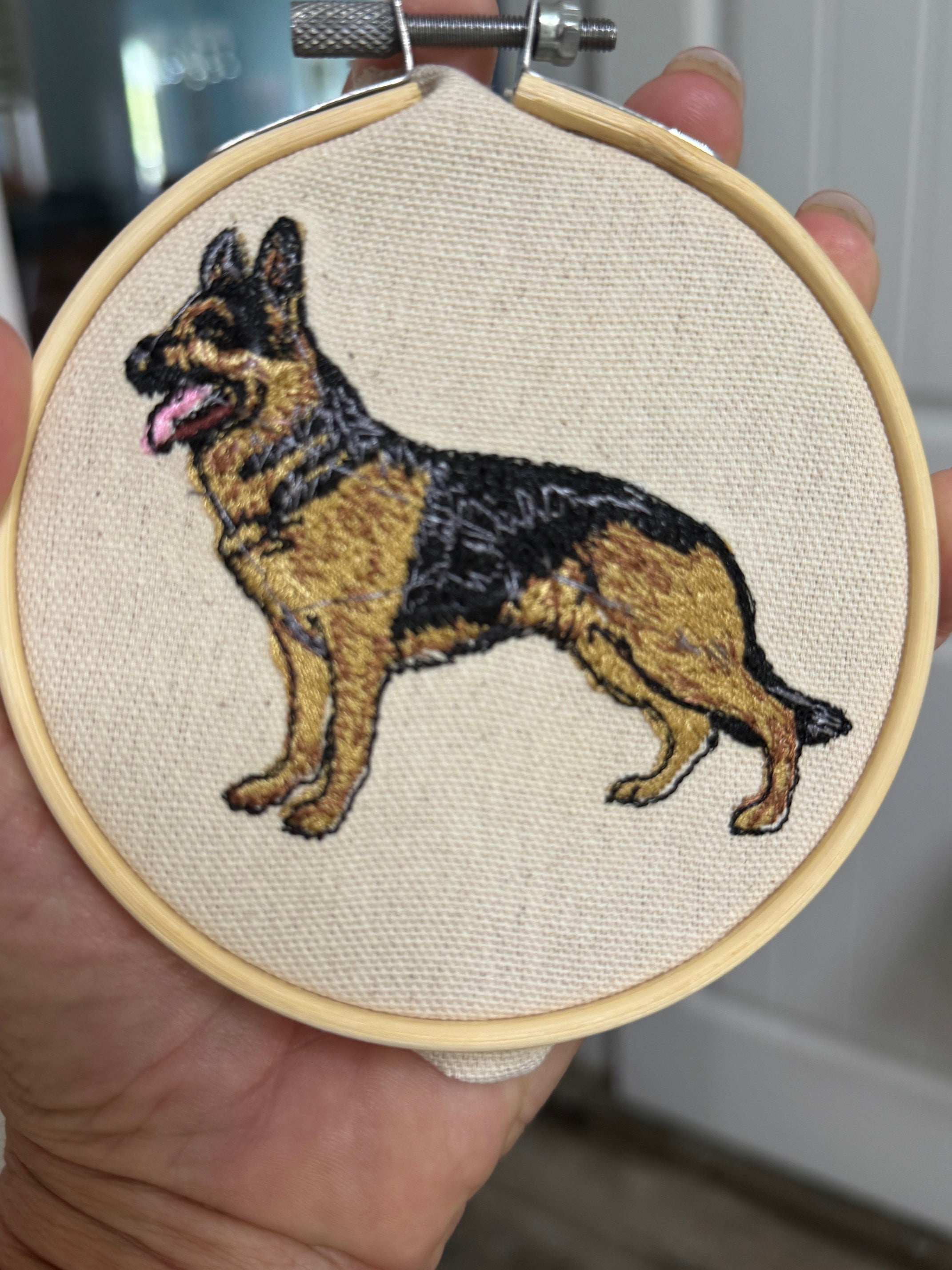 German Shepherd Machine Embroidered Framed Art | Tabletop Decor