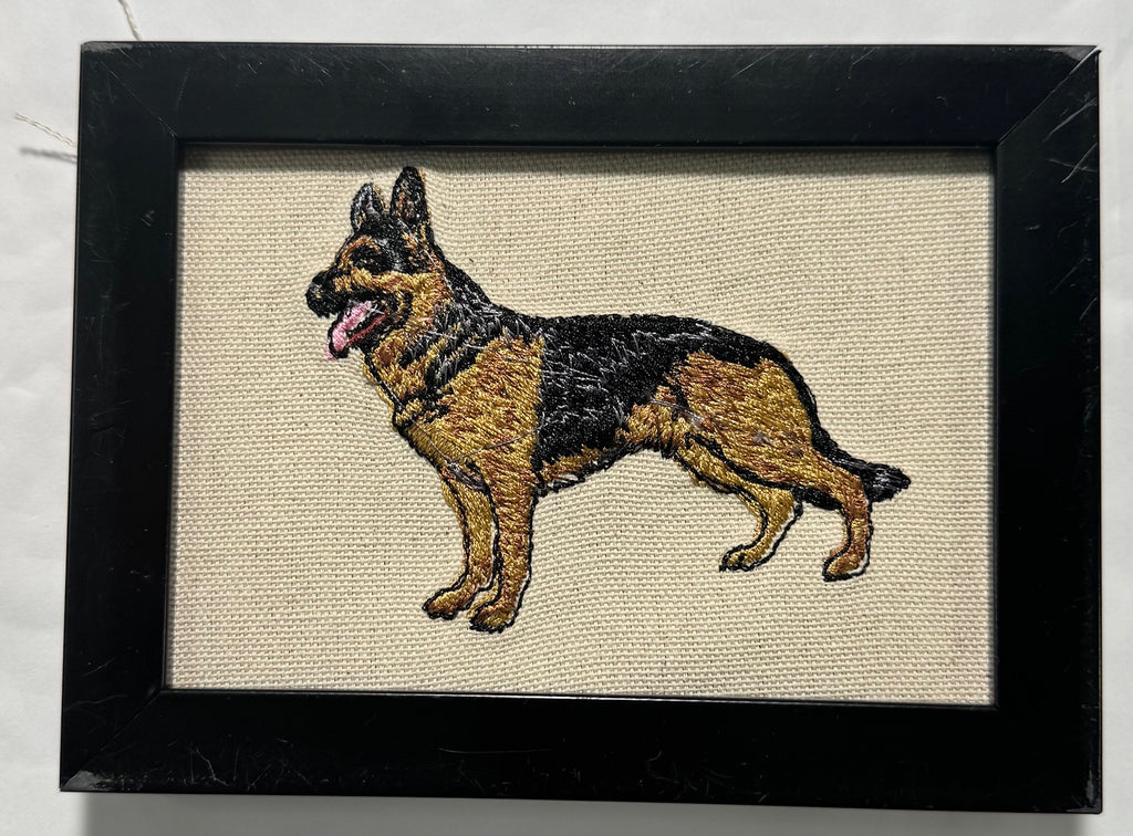 German Shepherd Machine Embroidered Framed Art | Tabletop Decor