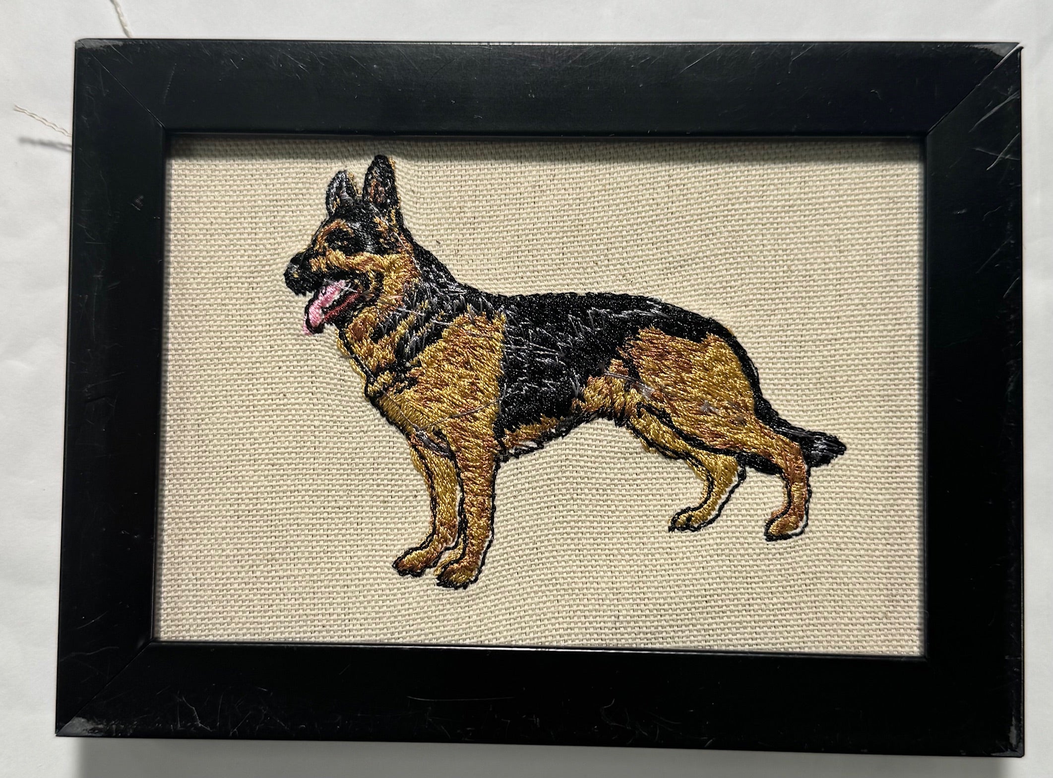 German Shepherd Machine Embroidered Framed Art | Tabletop Decor