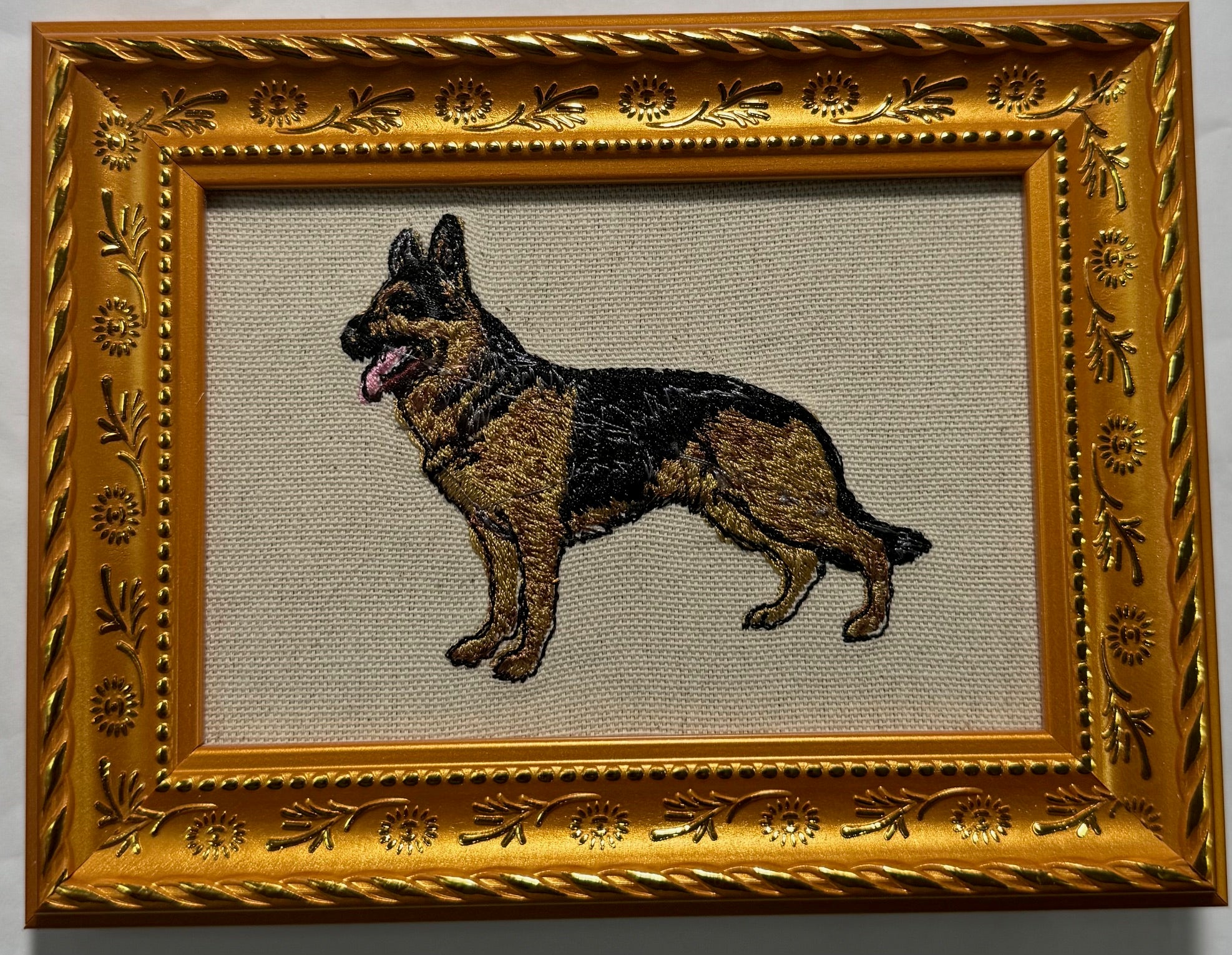 German Shepherd Machine Embroidered Framed Art | Tabletop Decor