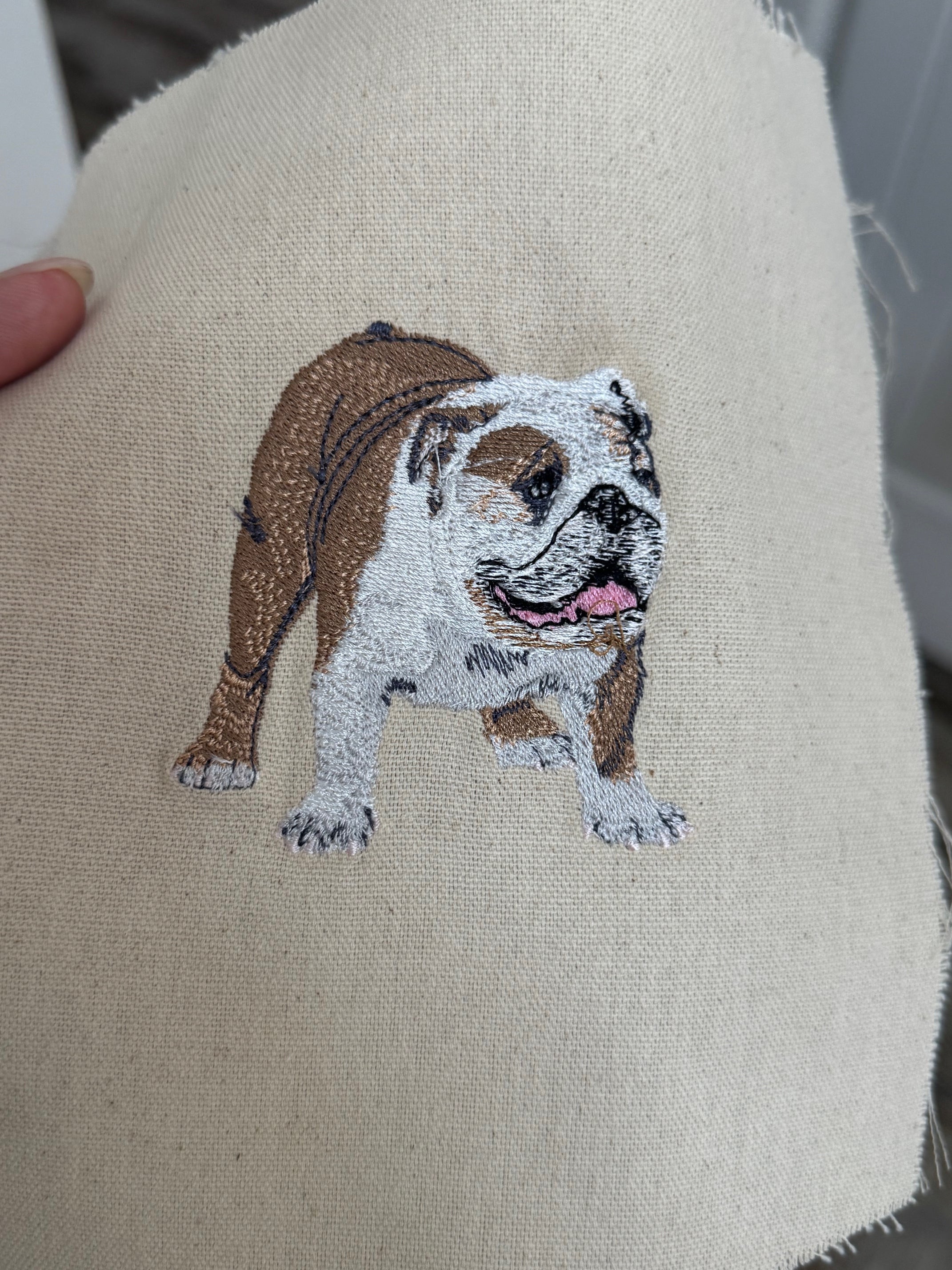 Bulldog Machine Embroidered Framed Art | Tabletop Decor