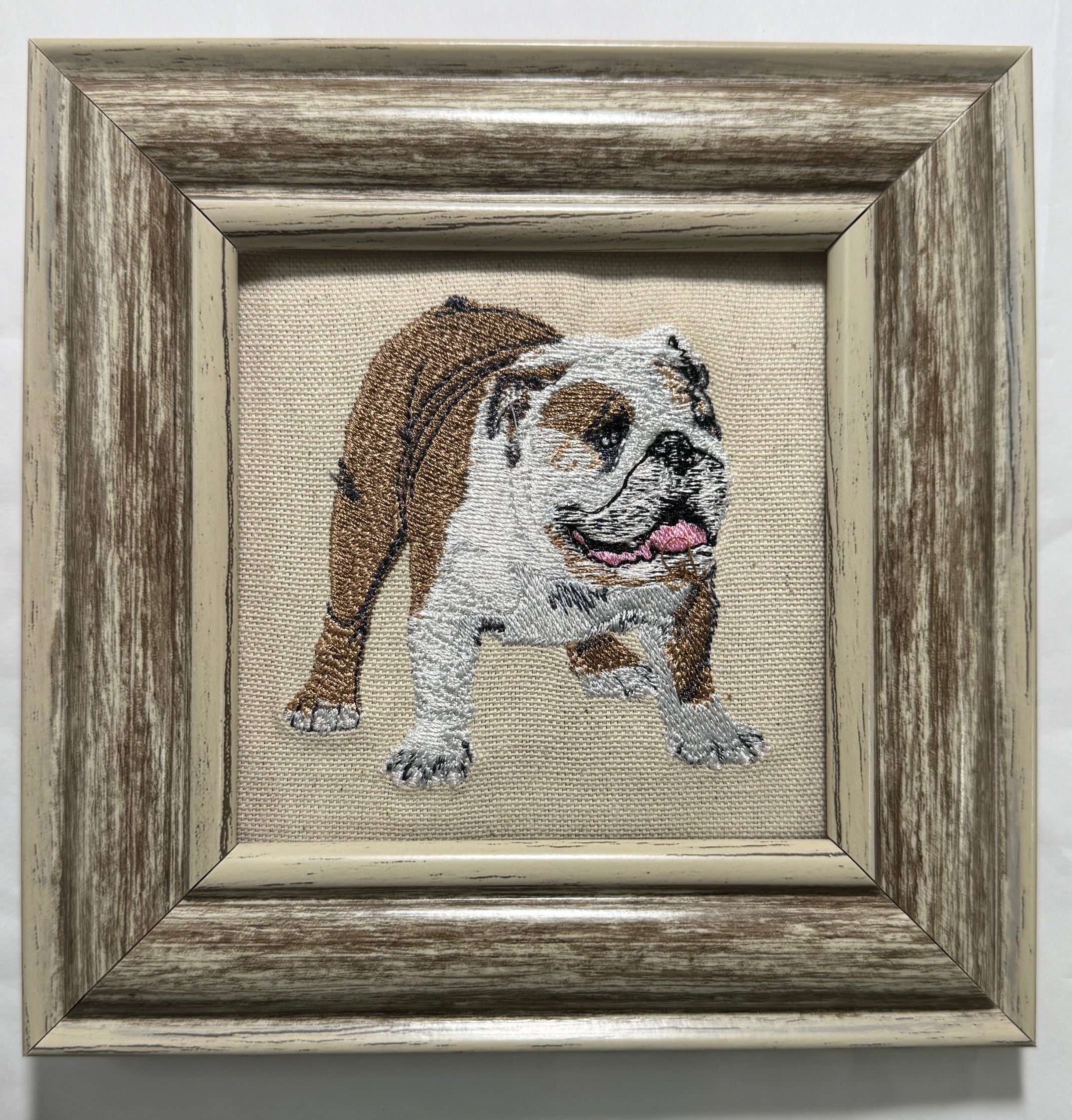 Bulldog Machine Embroidered Framed Art | Tabletop Decor