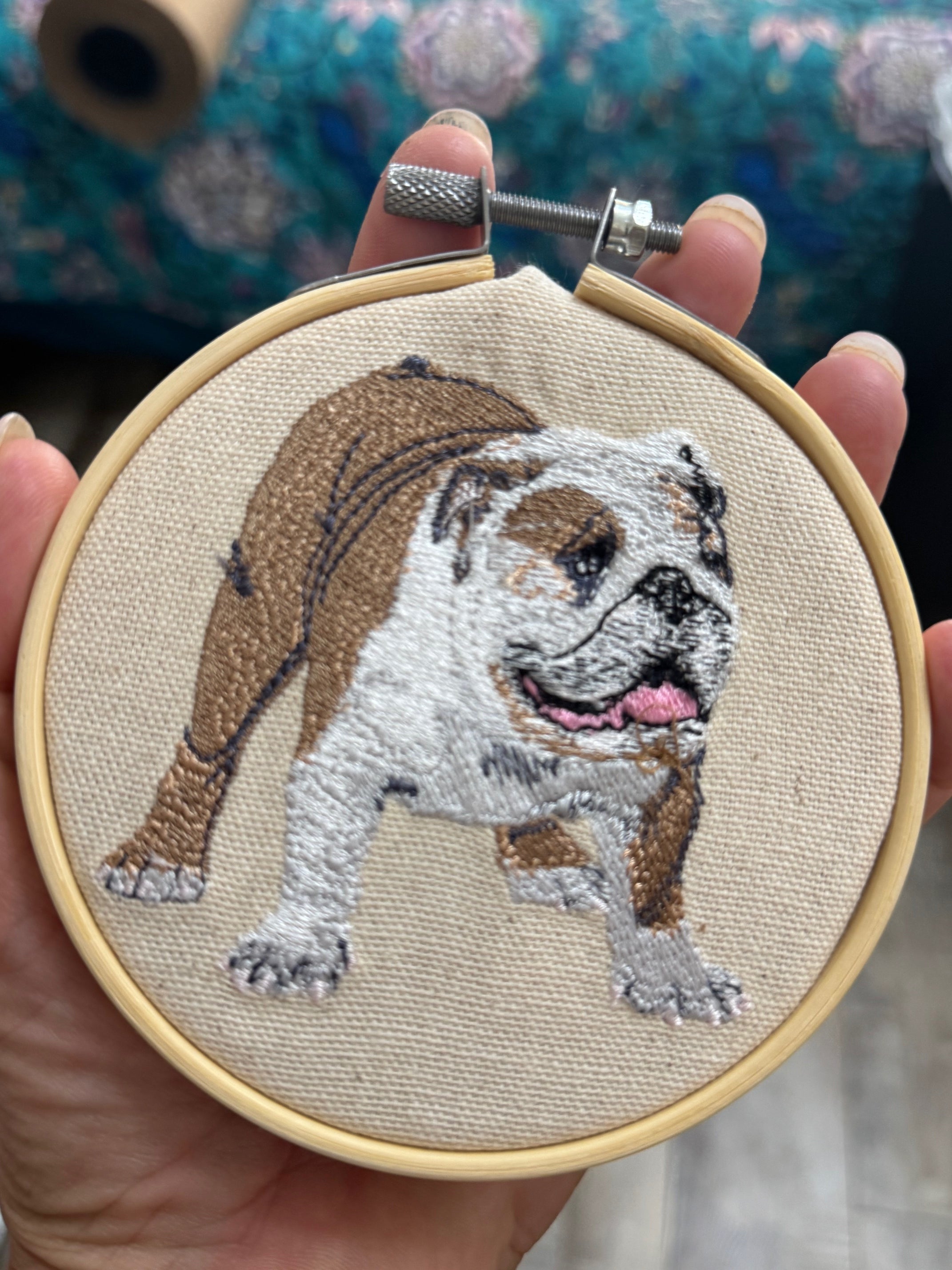 Bulldog Machine Embroidered Framed Art | Tabletop Decor