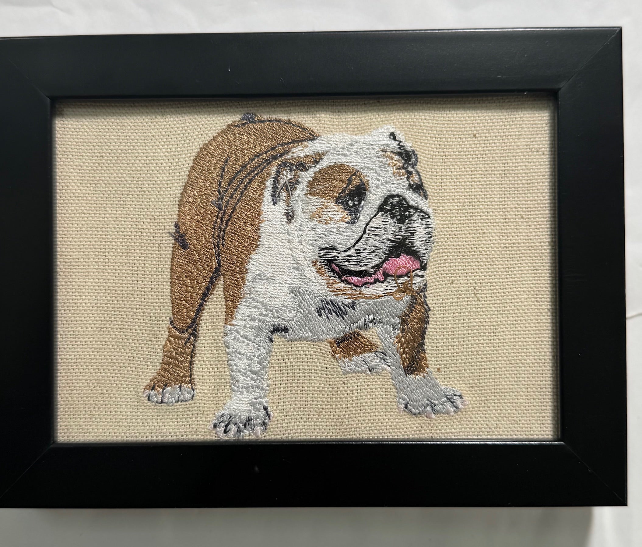 Bulldog Machine Embroidered Framed Art | Tabletop Decor