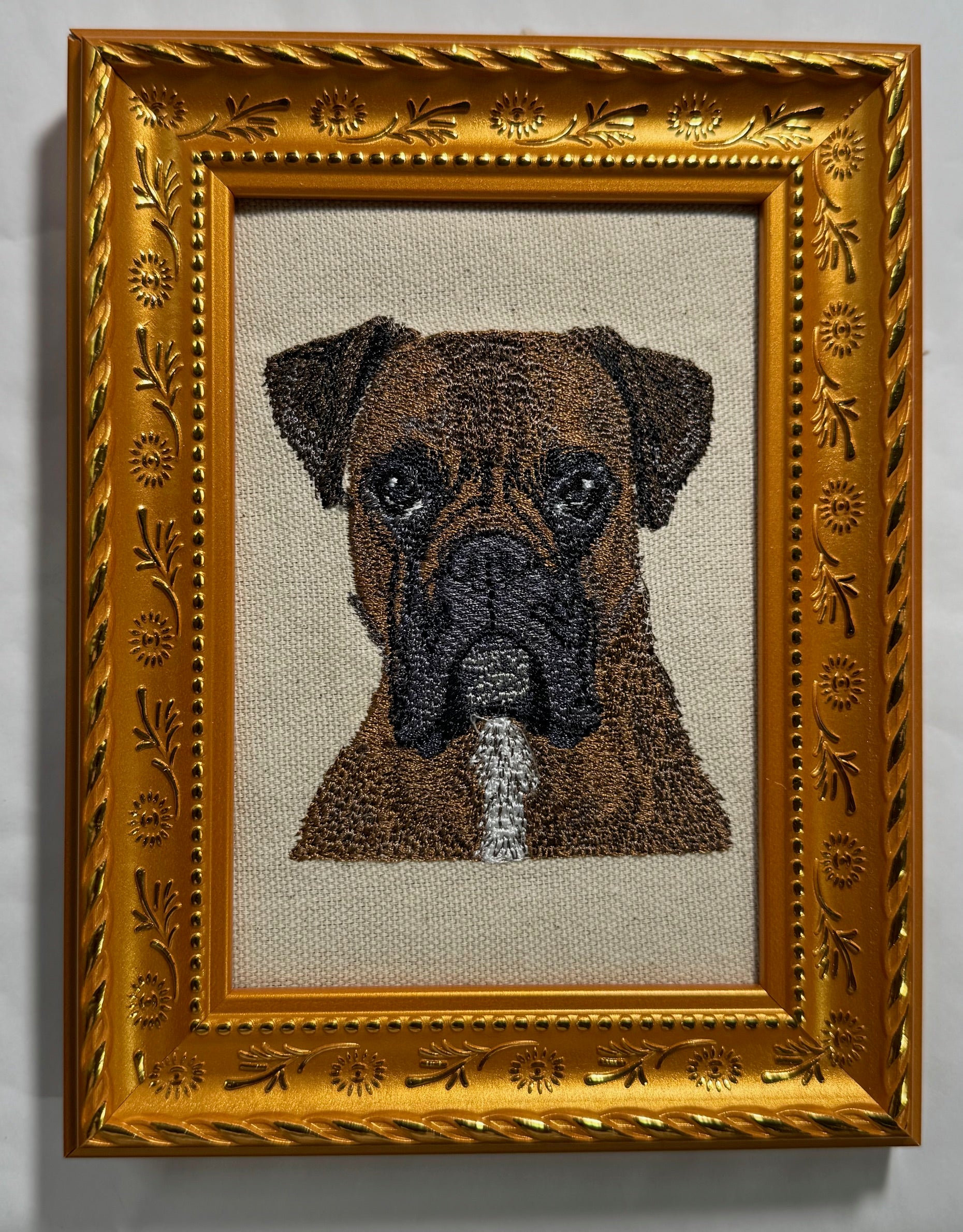 Boxer Machine Embroidered Framed Art | Tabletop Decor