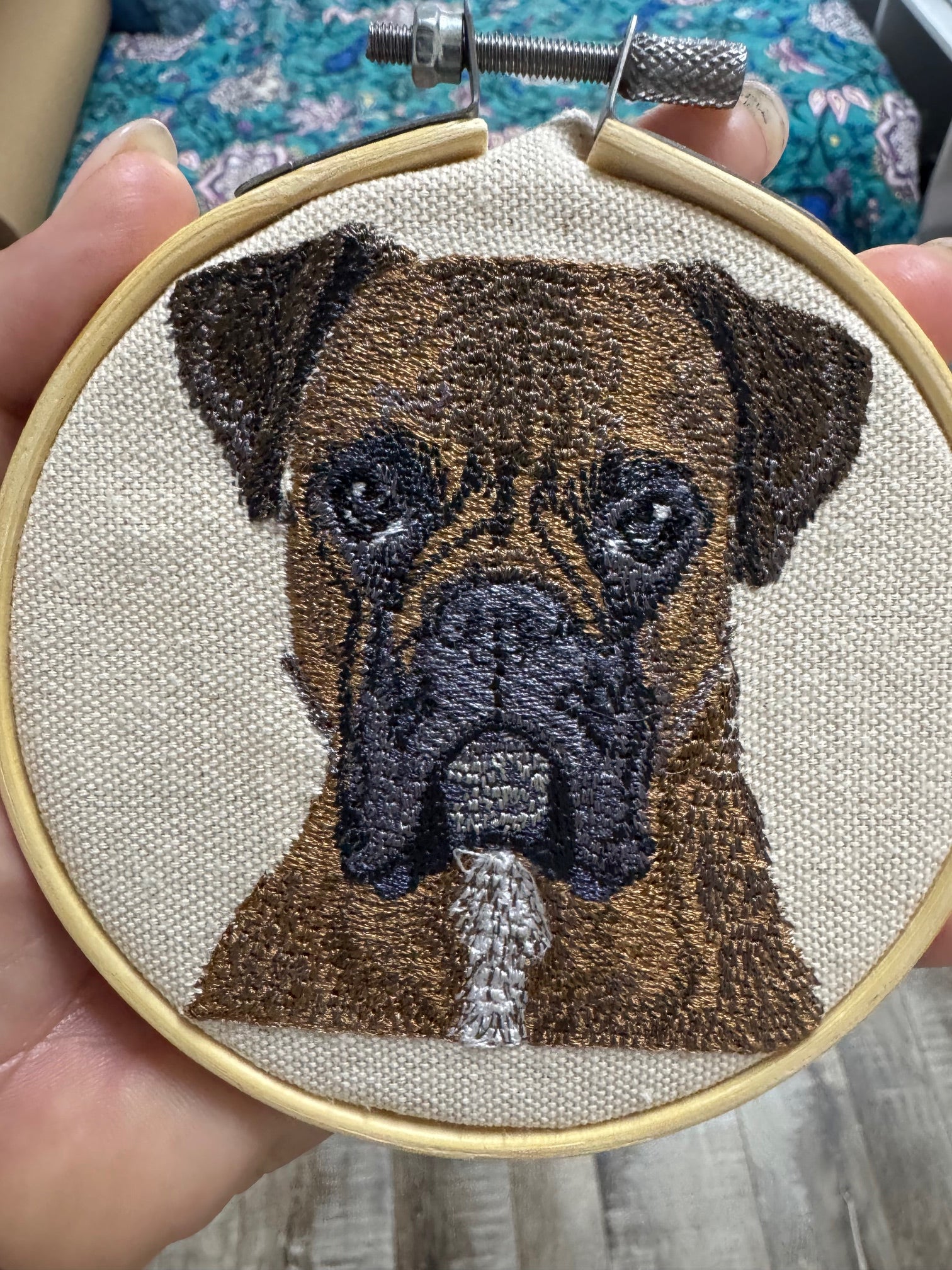 Boxer Machine Embroidered Framed Art | Tabletop Decor